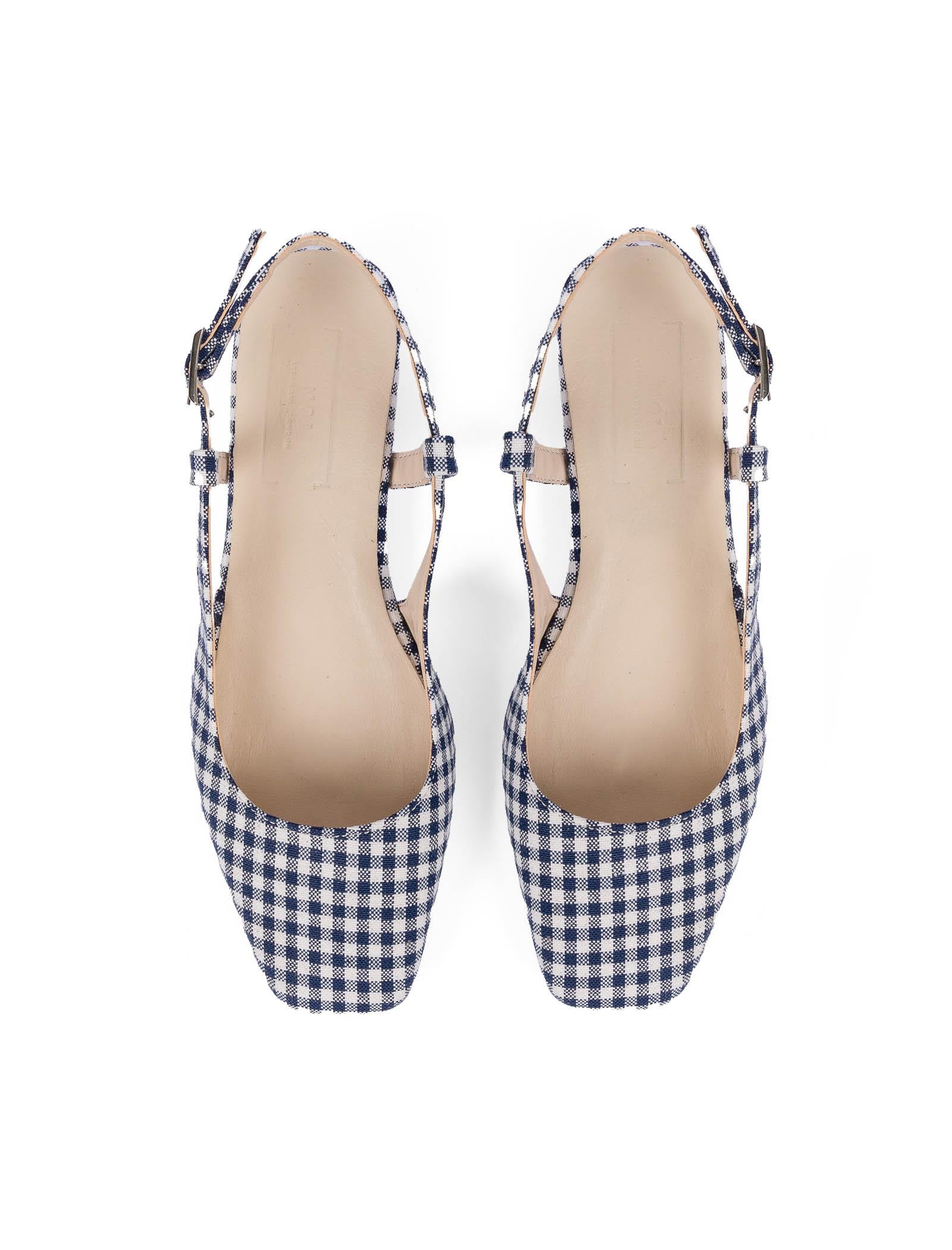 Navy Gingham Slingback Flat