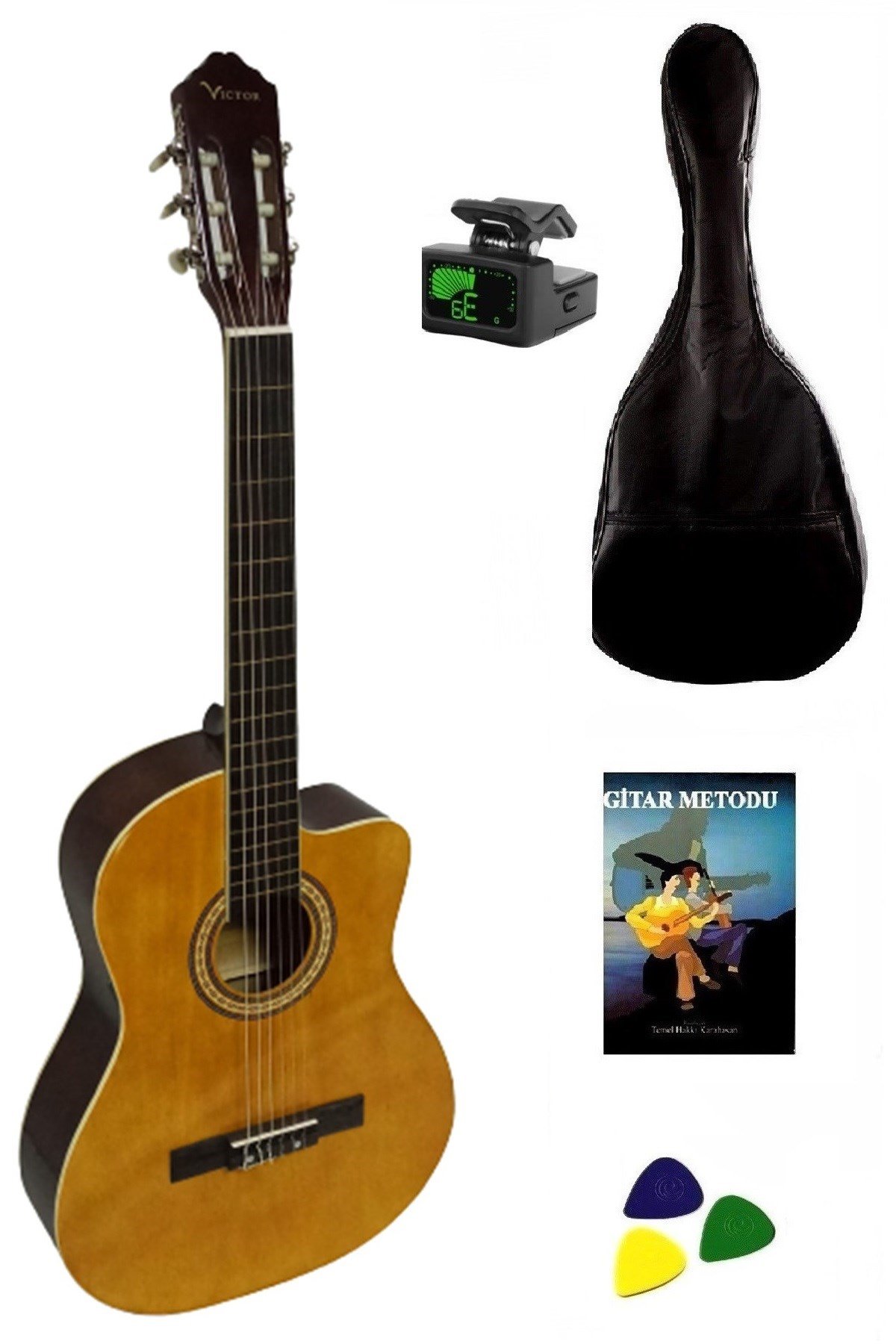 Victor Cutuway Klasik Gitar  Seti 4/4 ( Kahve)