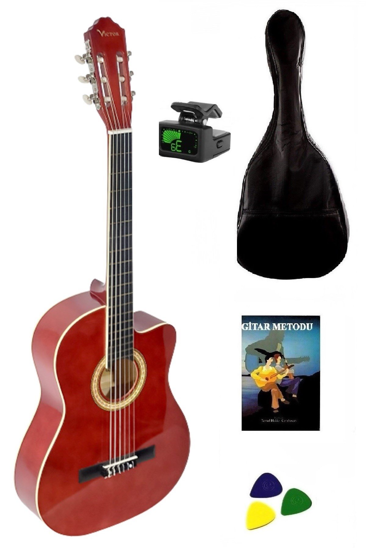 Victor Cutuway Klasik Gitar  Seti 4/4 ( Kırmızı )