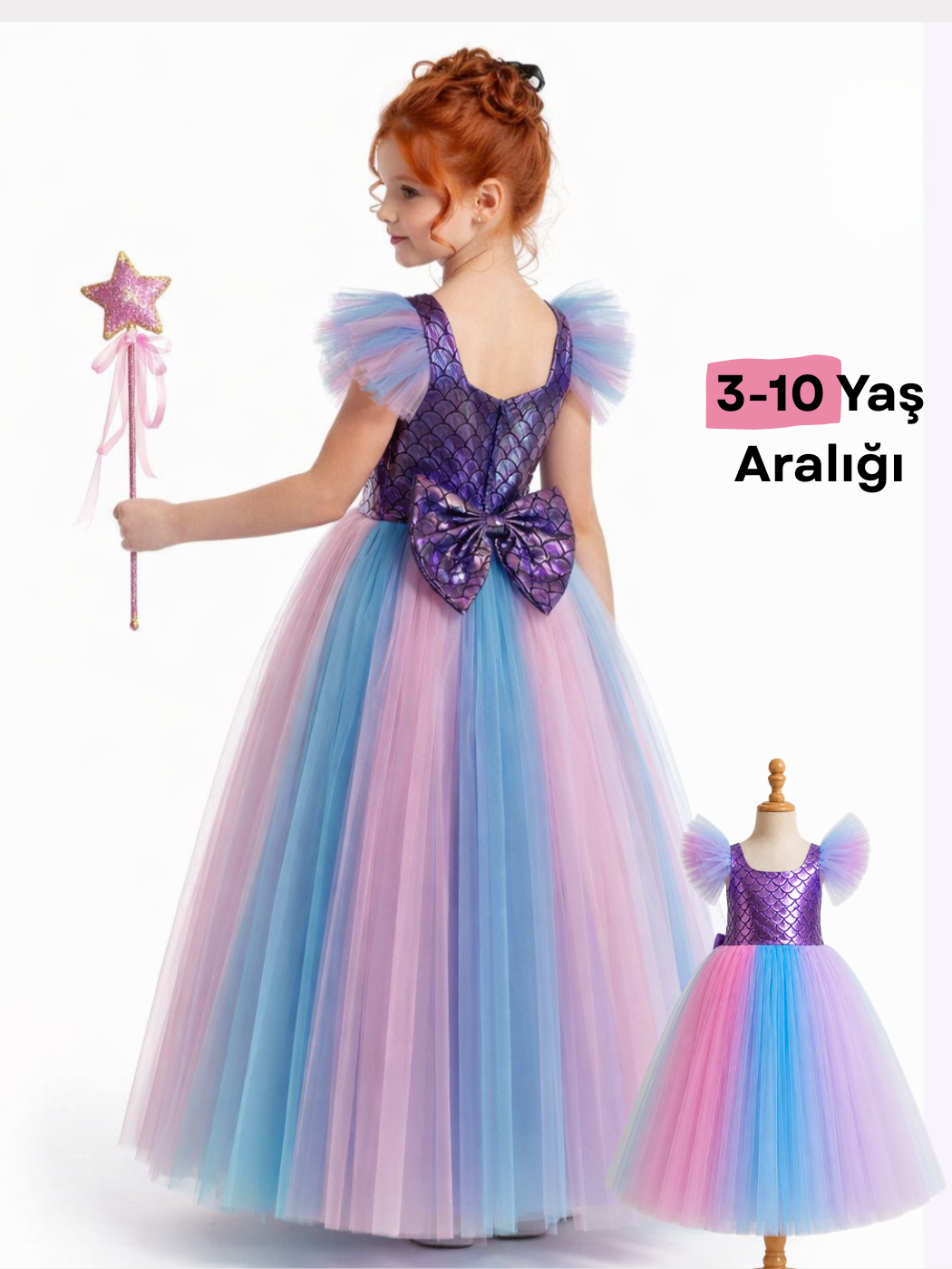 🧜‍♀️ Denizkızı Prenses Elbise – Işıltılı Tütü Parti Elbisesi