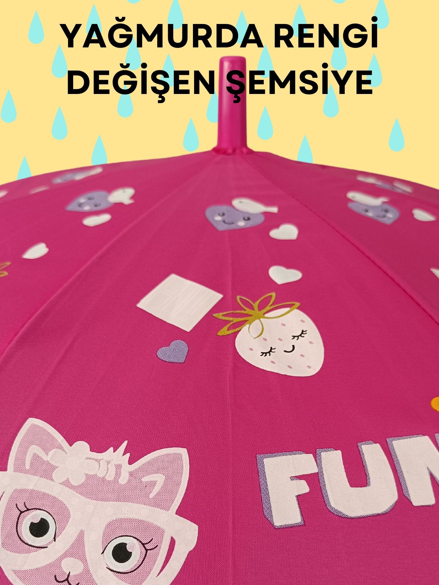 Fuşya Rengarenk Kız Çocuk Şemsiye