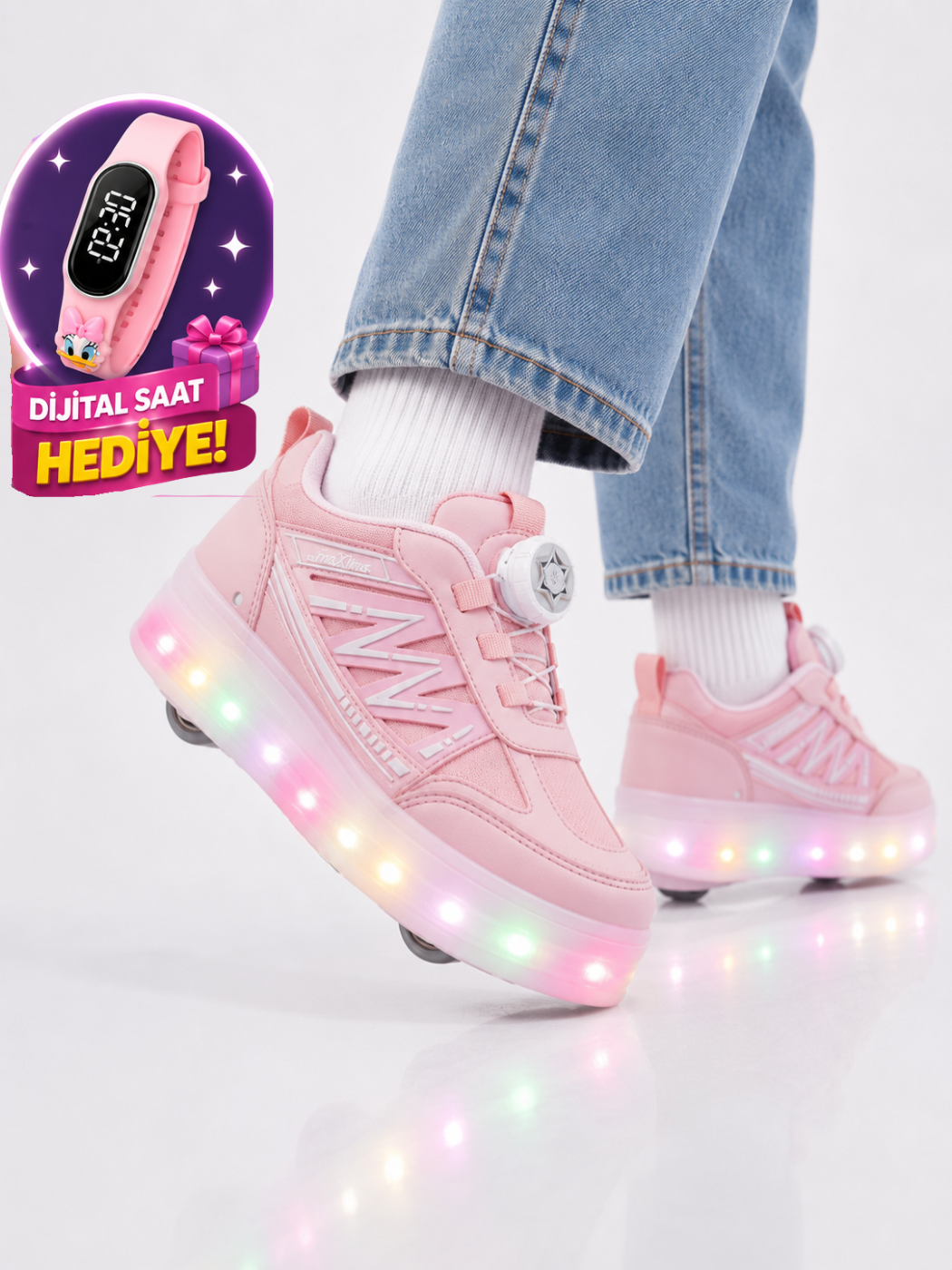 Patenli Kız Çocuk Ayakkabı PEMBE - LİLA Tak Çıkar Tekerlekler