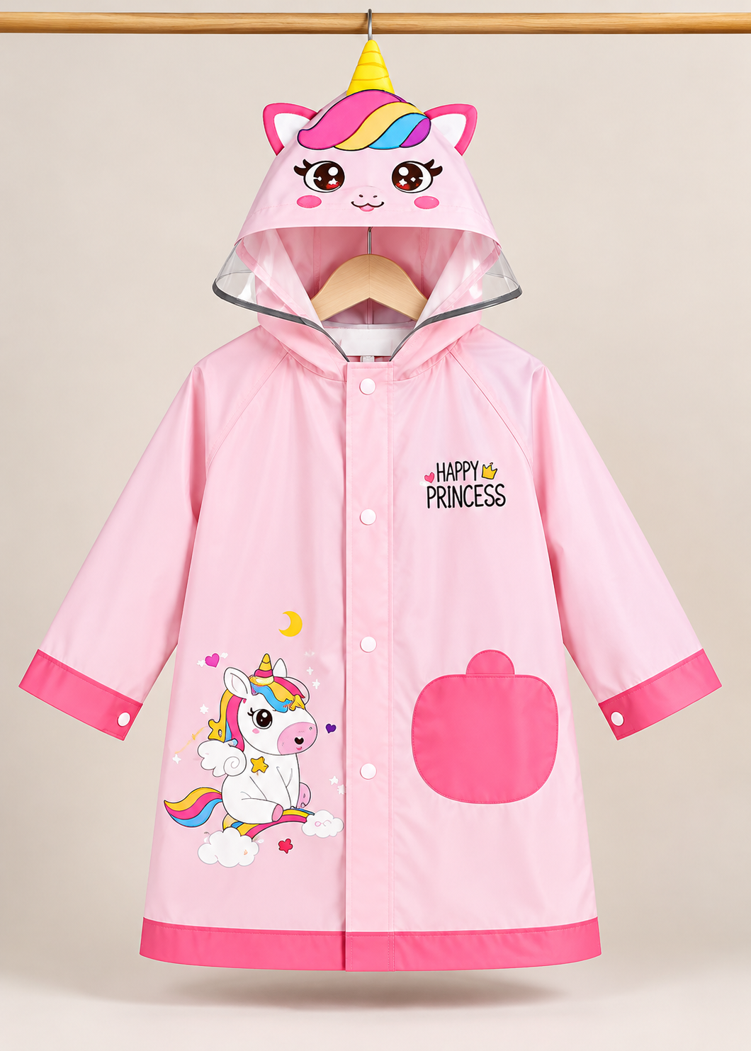 Pembe Unicorn Prenses Yağmurluk