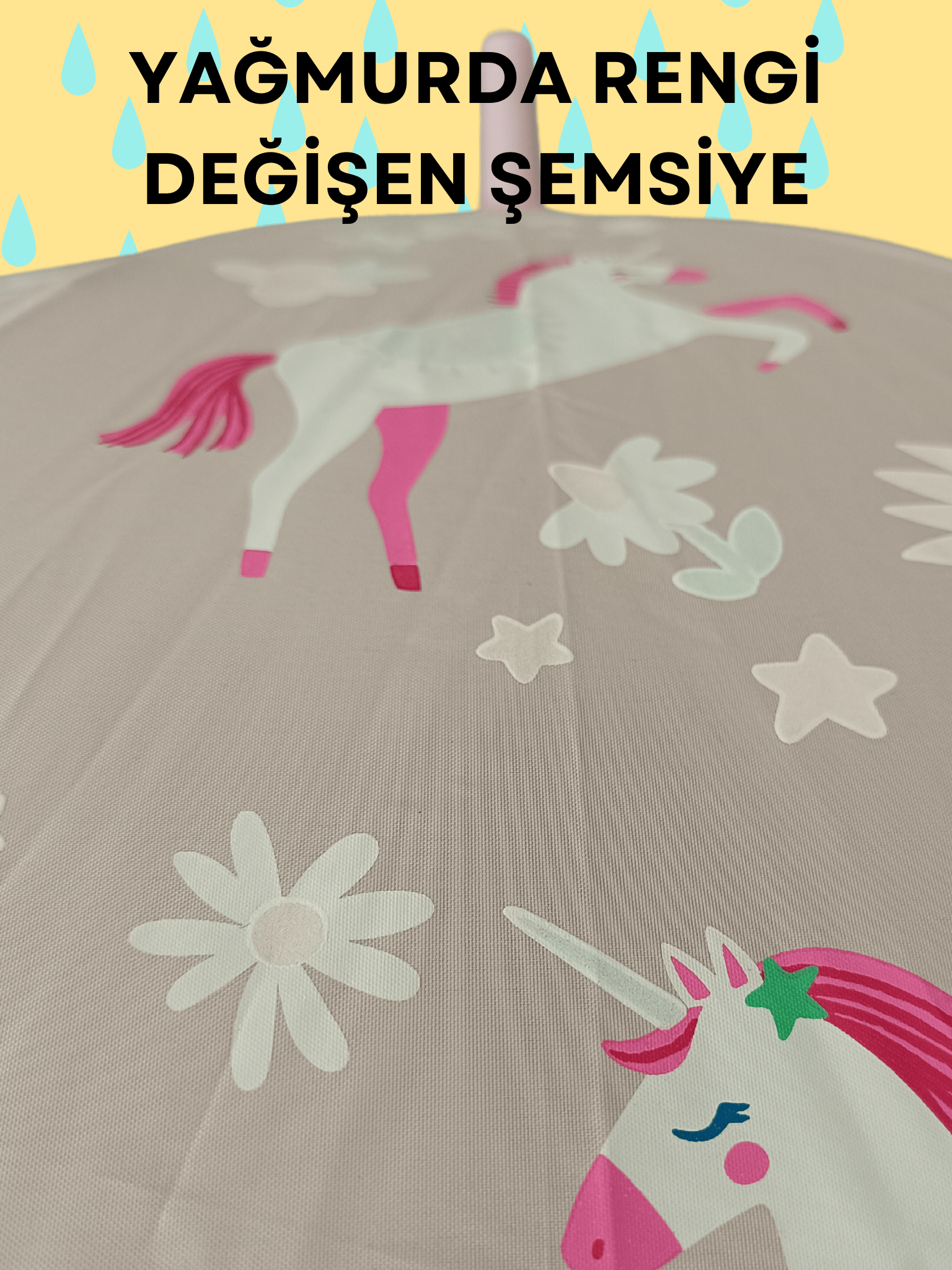 Unicorns Yağmurda Rengarenk Kız Çocuk Şemsiye