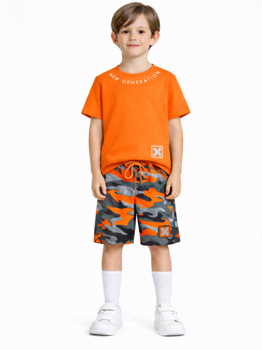 X Kamuflaj Baskılı Kordonlu Şort & Baskılı T-shirt