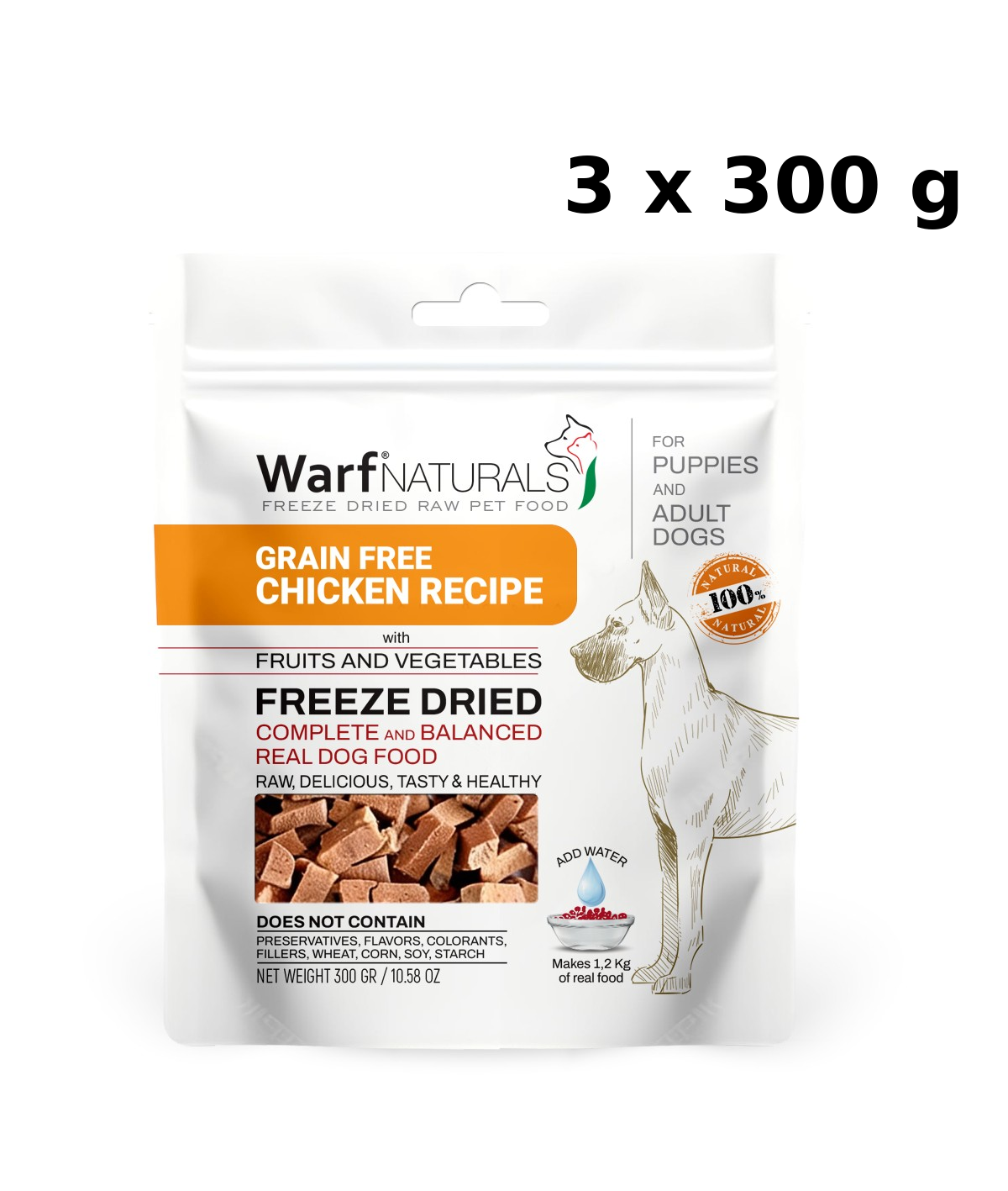 Freeze Dried - Tavuk Etli Köpek Maması 300 gr x 3 Adet