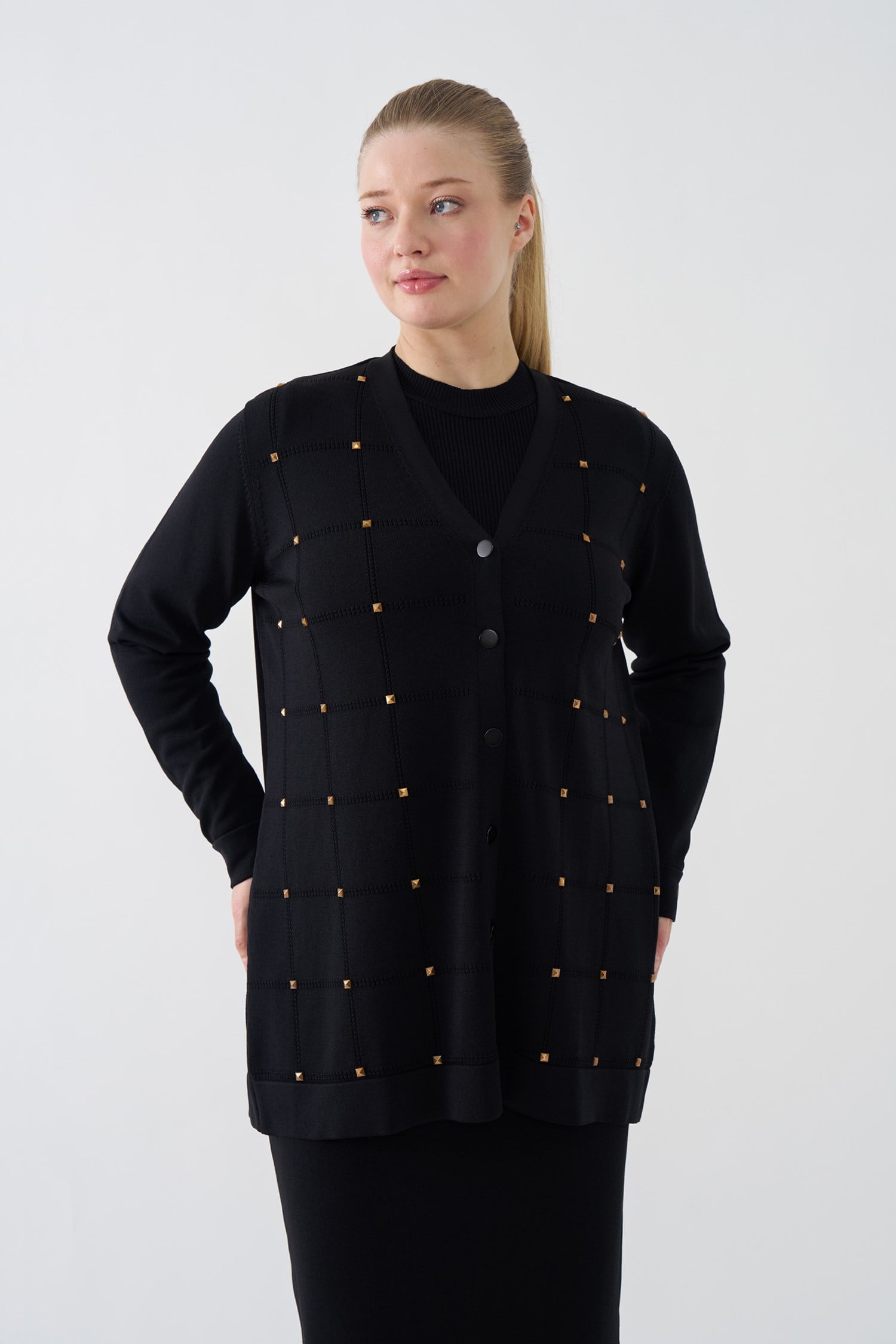 3148 KARE DESENLİ DROPLU HIRKA