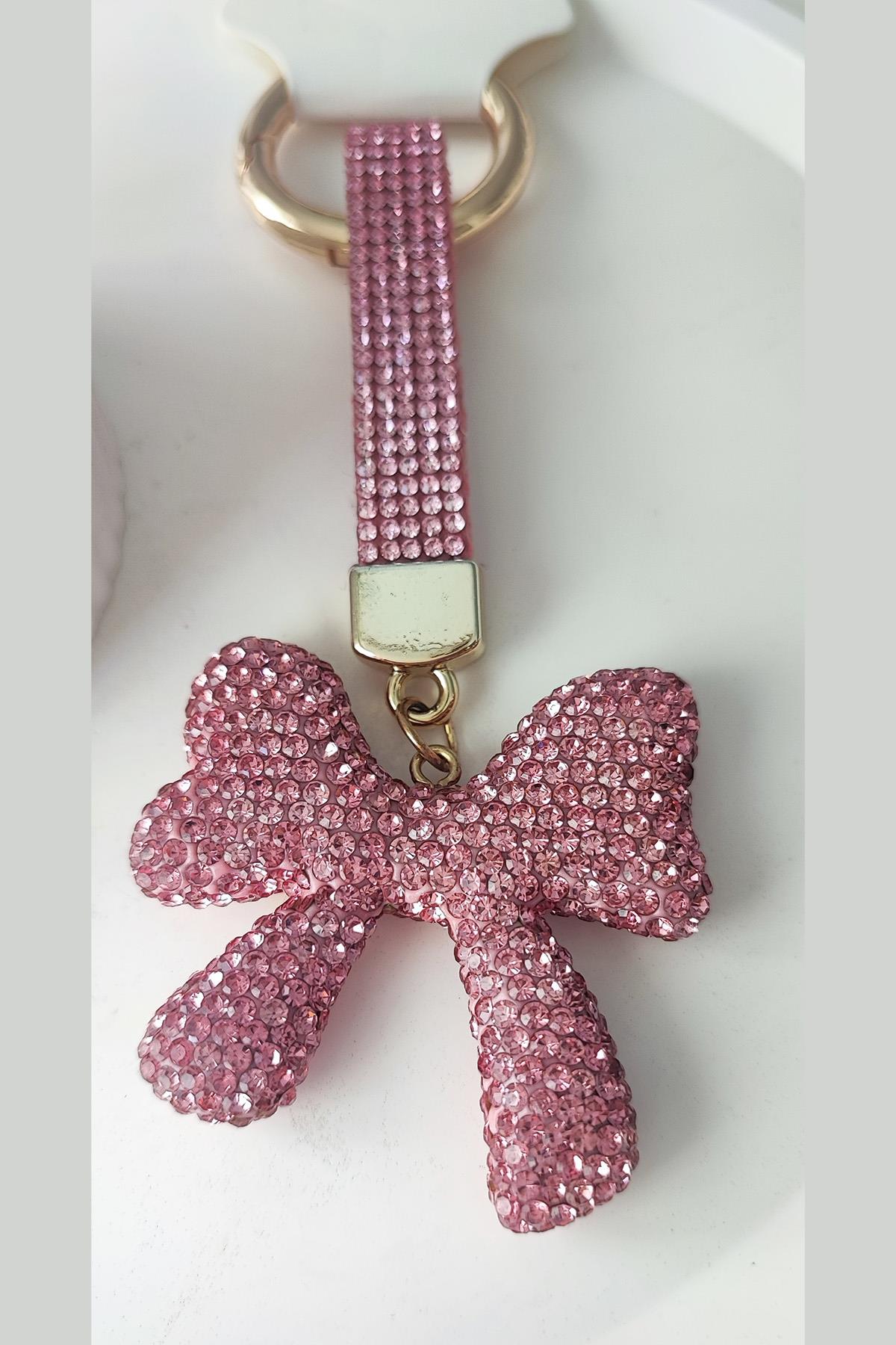 1.Kalite Zirkon Taşlı Kelebek Model Pembe Anahtarlık Ve Çanta Aksesuarı