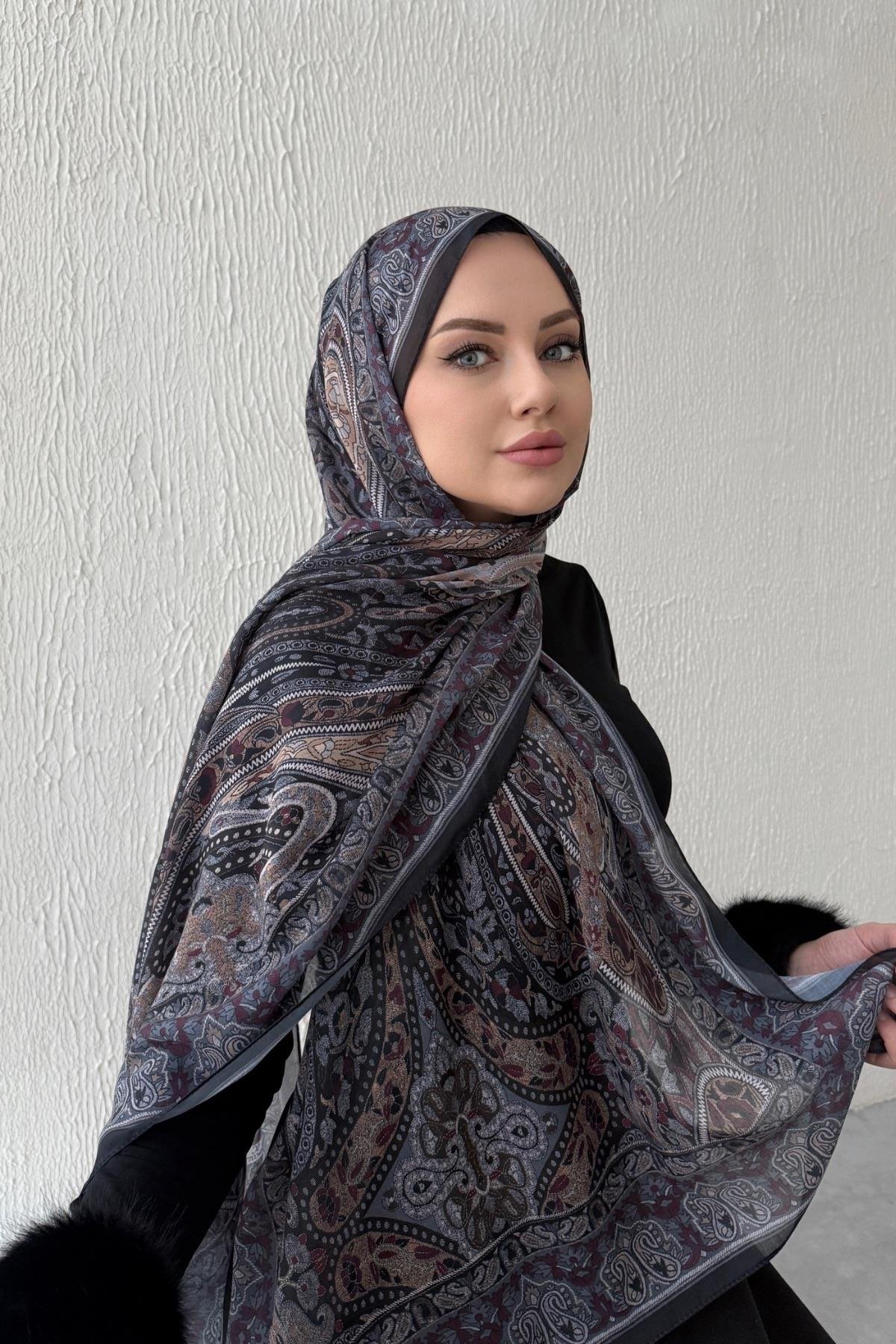 Acı Kahve & Bordo Bohem Modal İpek Şal  