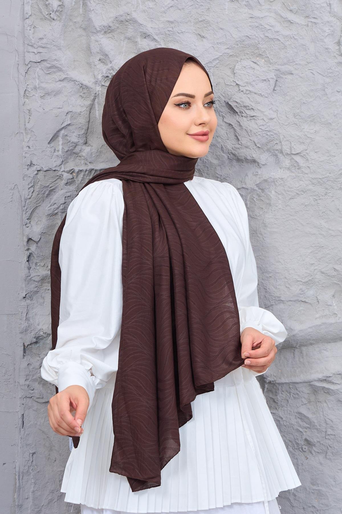 Acı Kahve Kendinden Desenli Fresh Şal