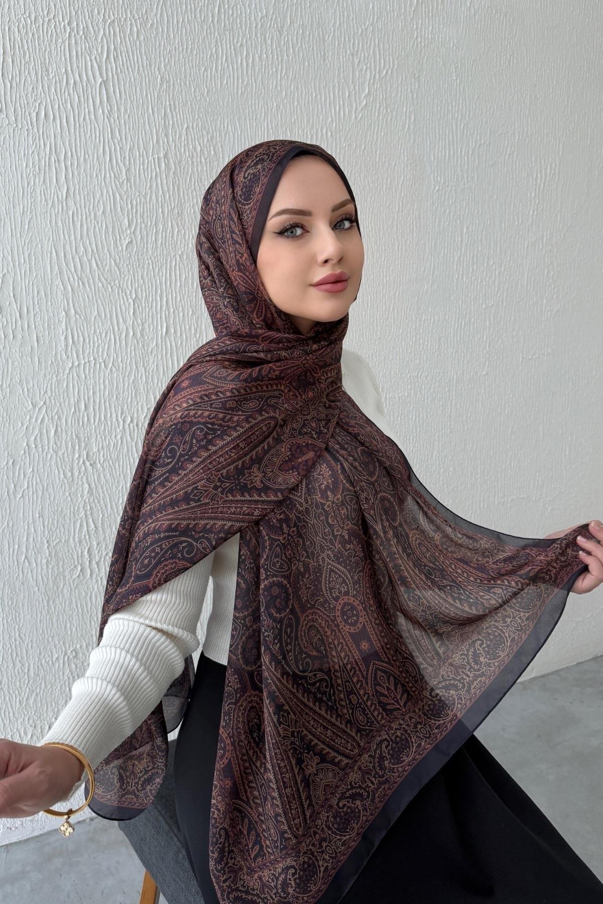 Acı Kahve Otantik Hint İpeği Şal