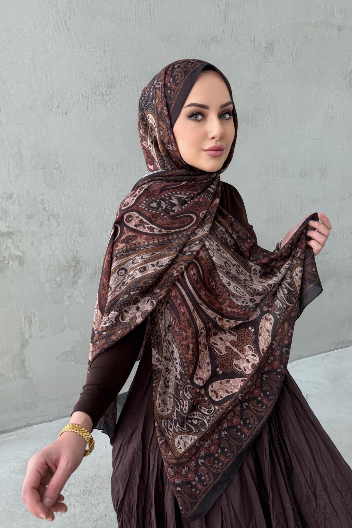 Acı Kahve Şazeli Bohem Modal İpek Şal