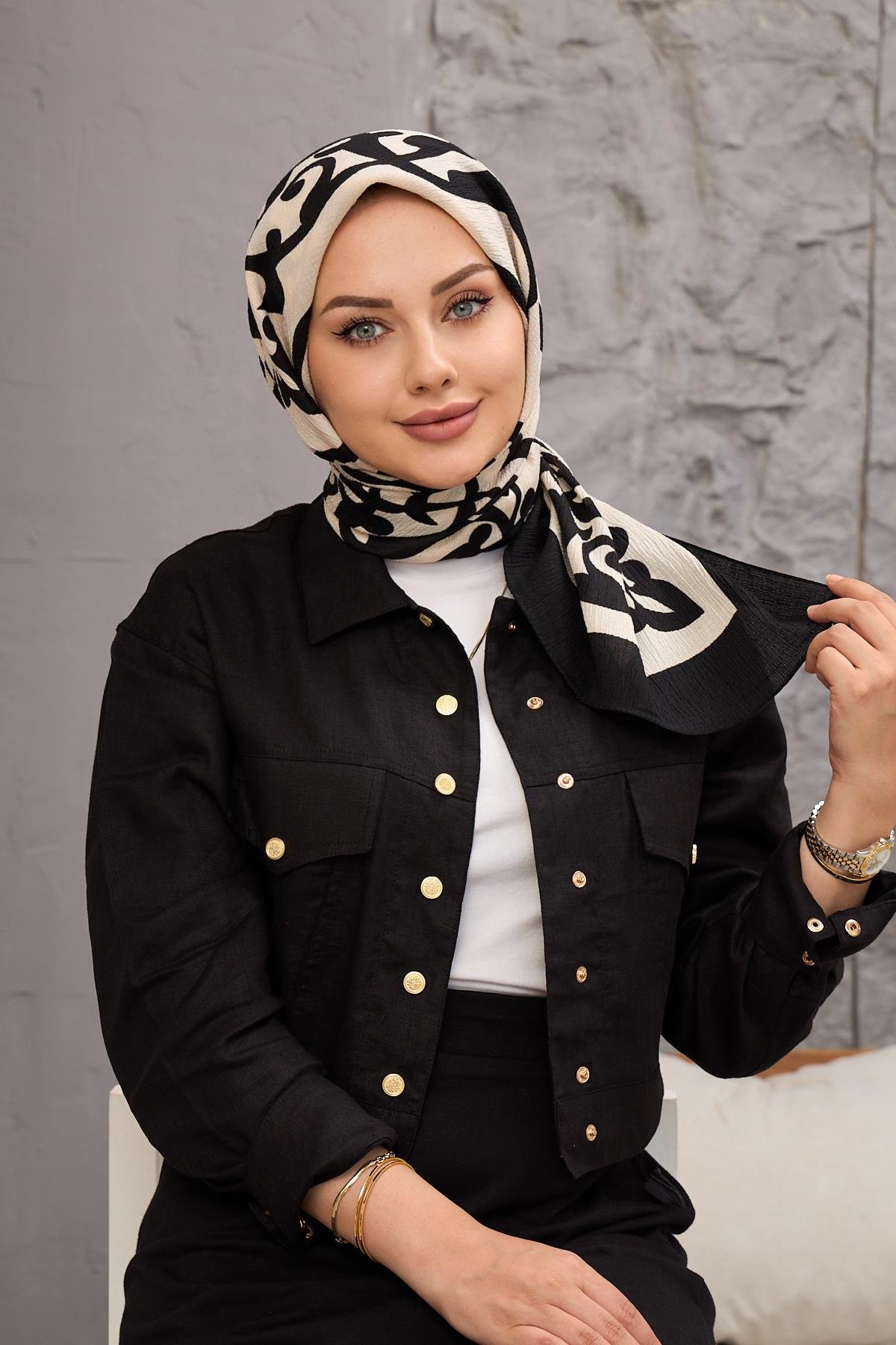 Açık Vizon Karma Desen Naturel Eşarp