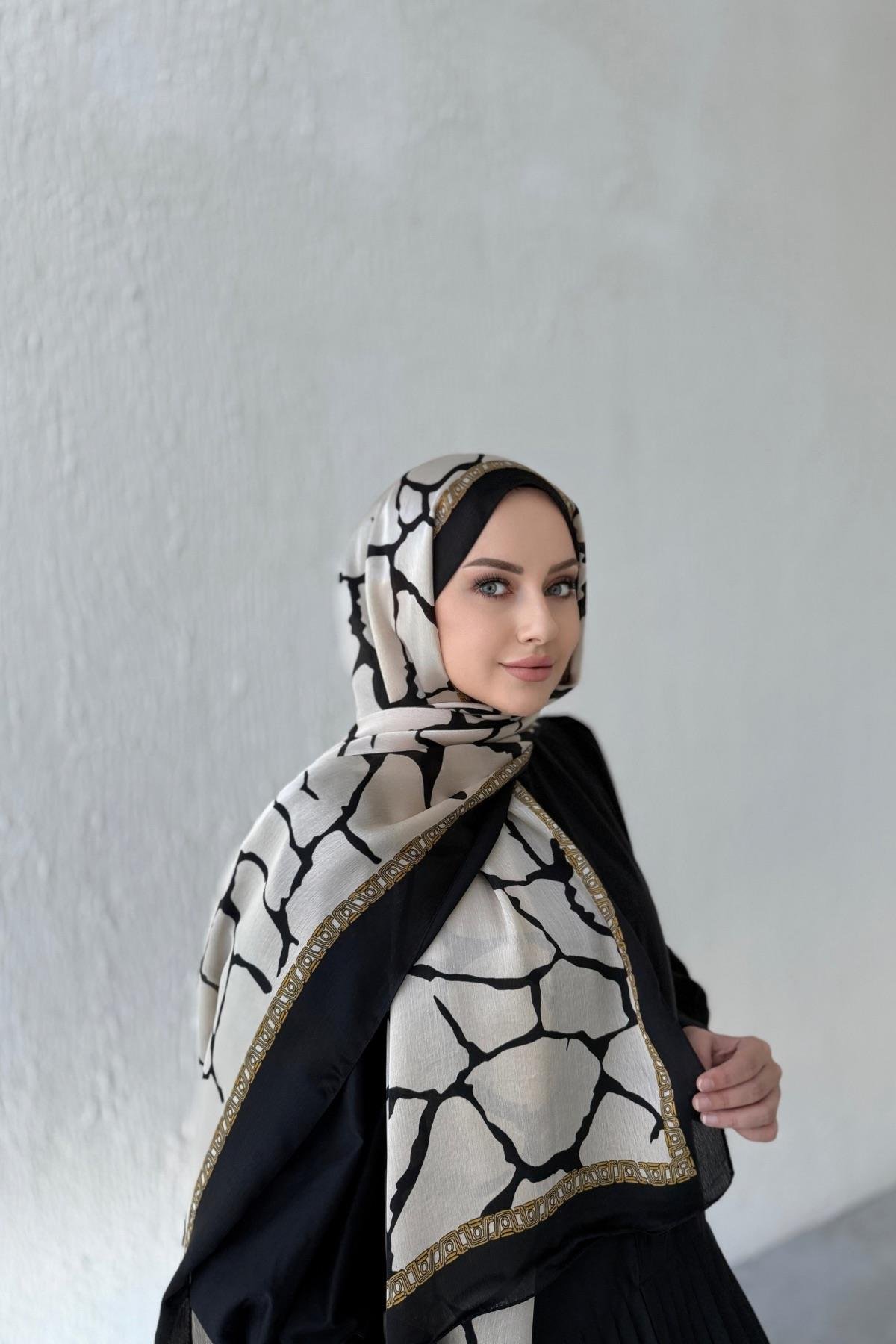 Açık Vizon Taş Desen Vual İpek Şal 