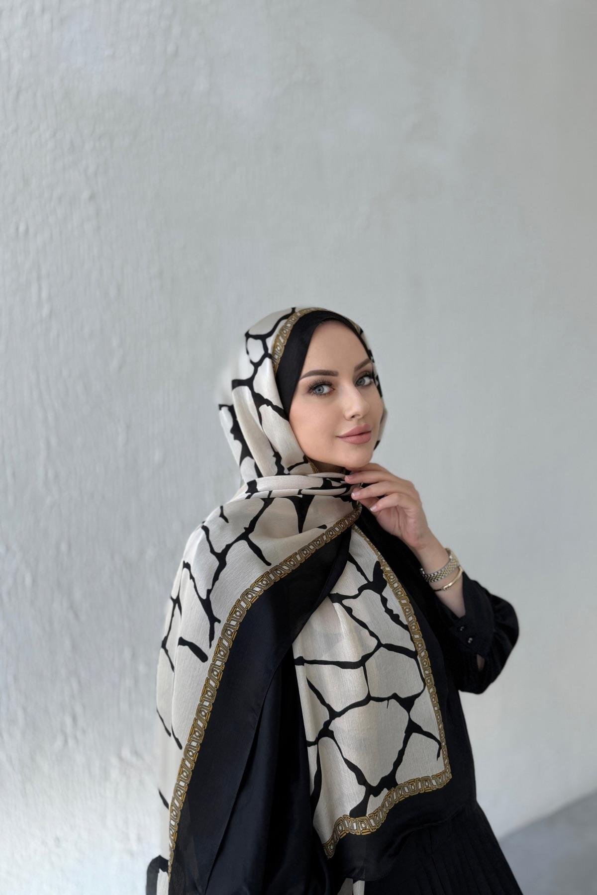 Açık Vizon Taş Desen Vual İpek Şal 