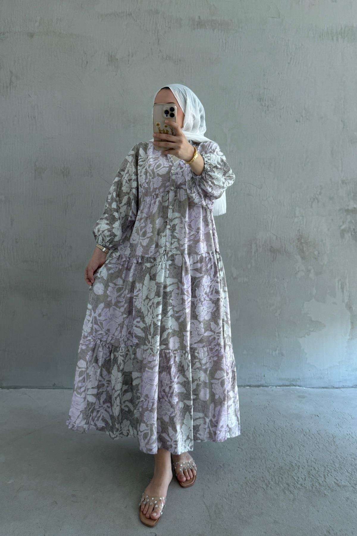 Begonya Pamuk Vual Elbise Lila
