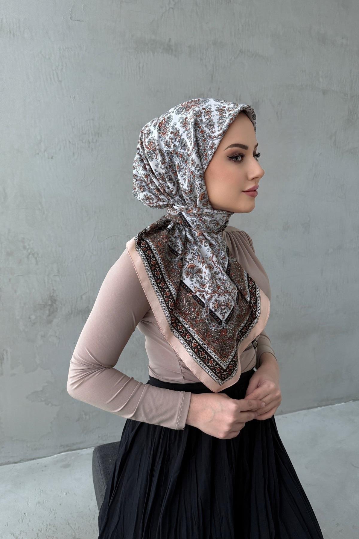 Bej Bohem Modal İpek Eşarp