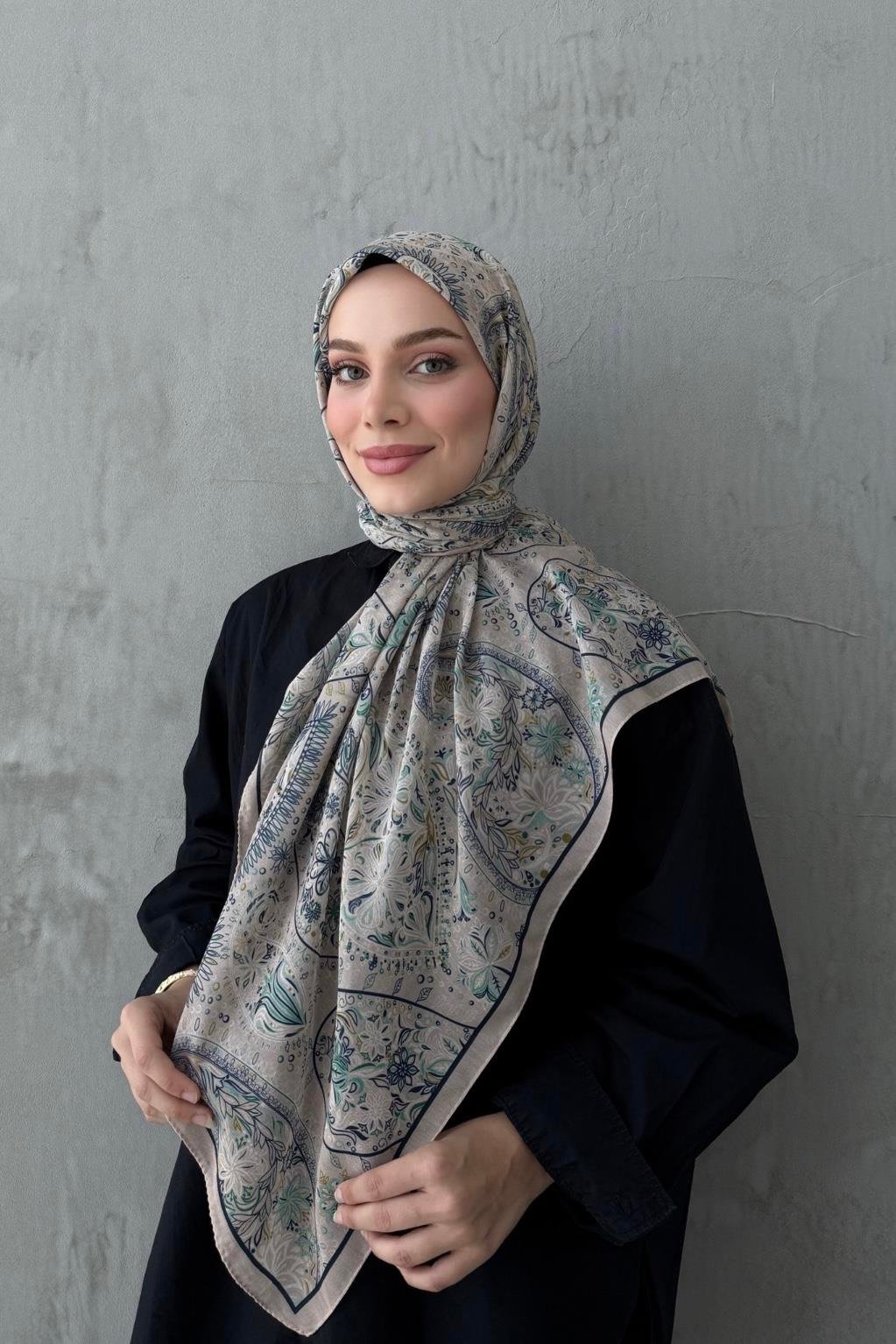 Bej Şehvar Bohem Modal İpek Şaleşarp