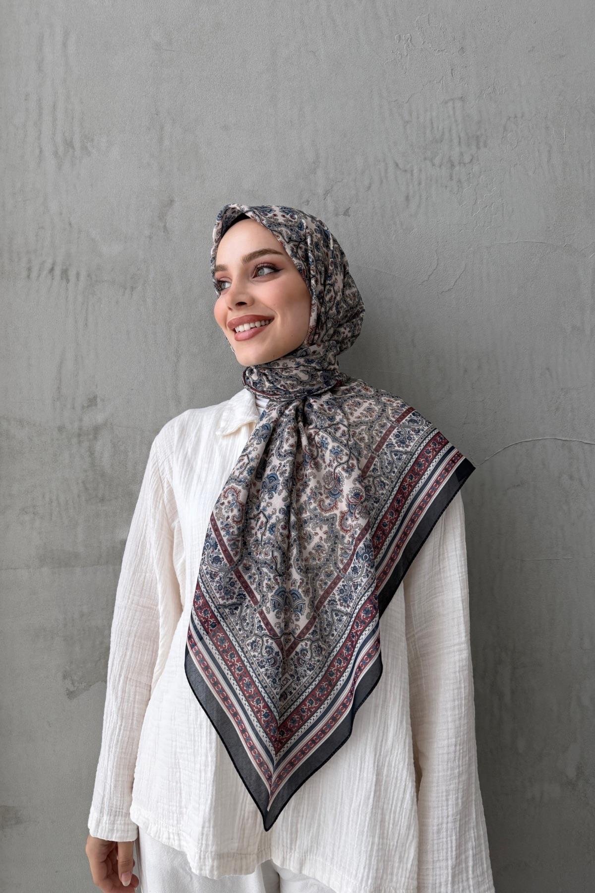 Bej&Bordo Mahi Bohem Modal İpek Şaleşarp
