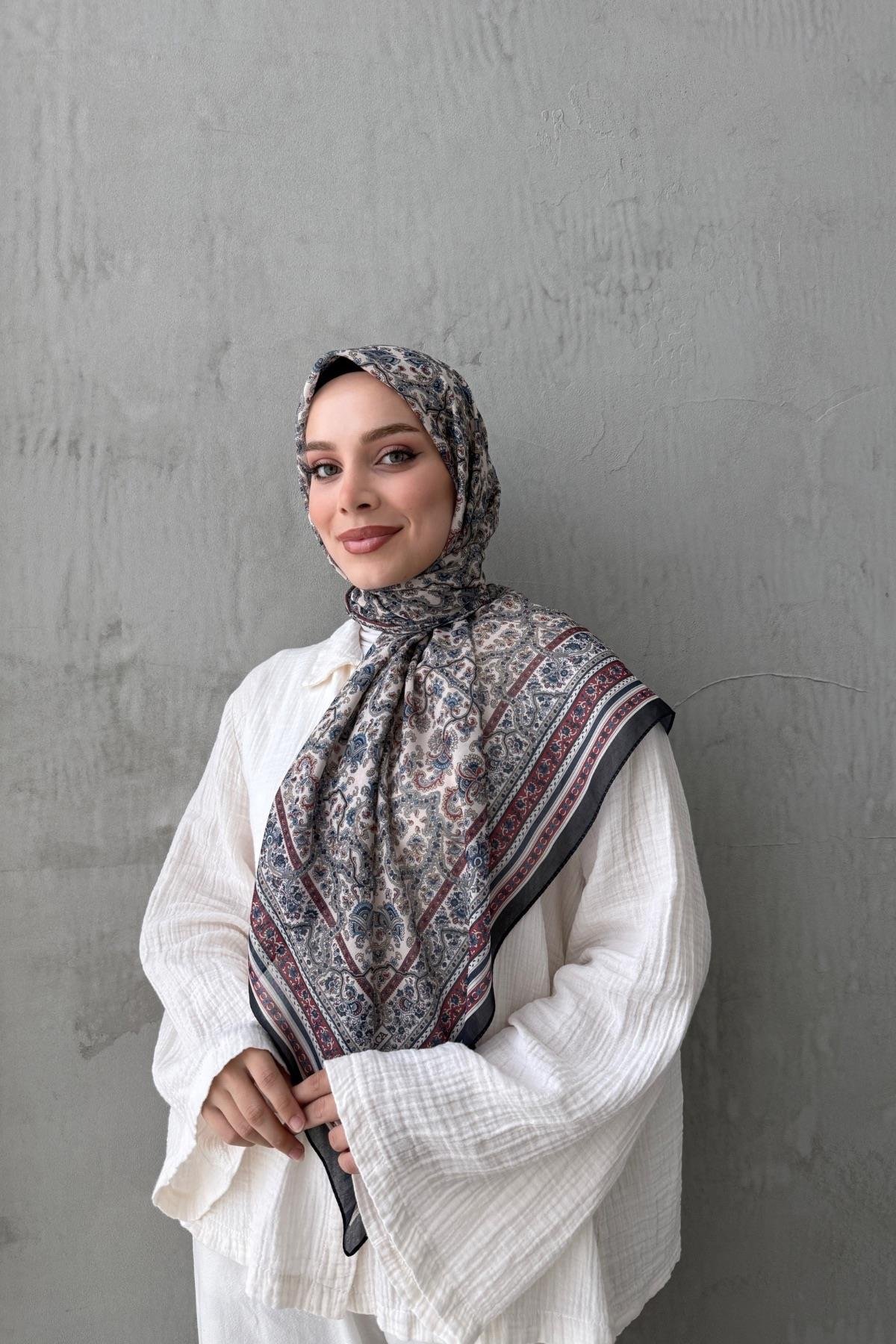 Bej&Bordo Mahi Bohem Modal İpek Şaleşarp