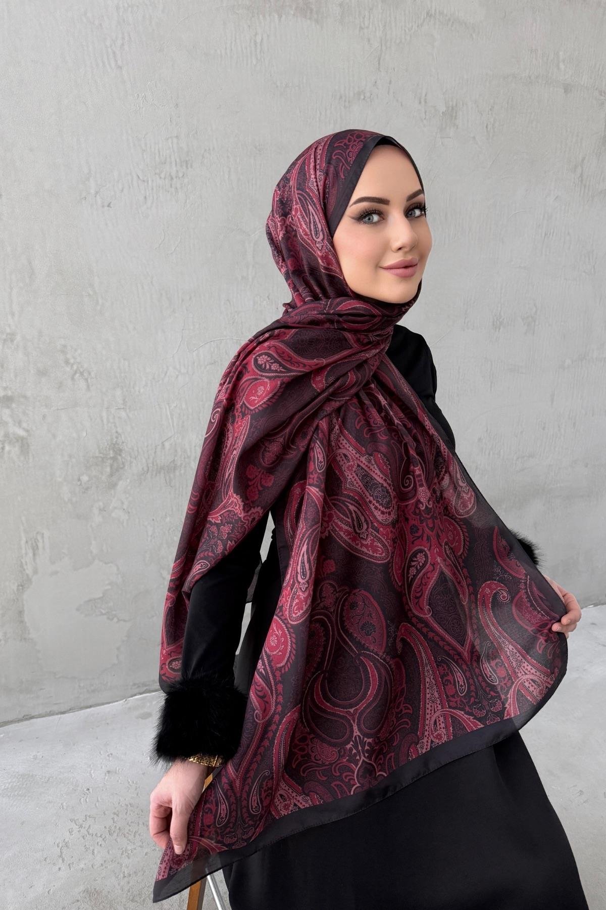 Bordo Amour Bohem Modal İpek Şal