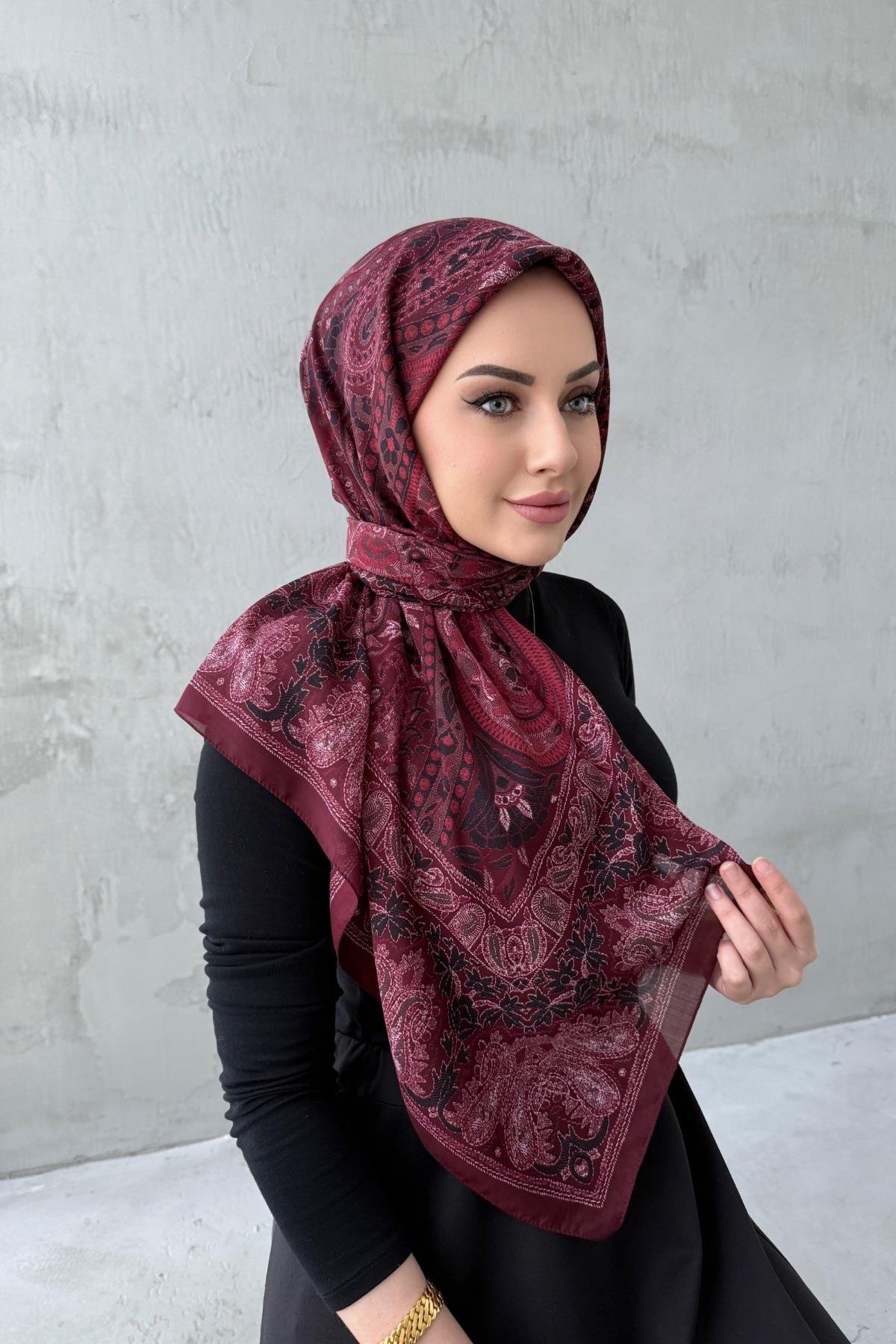 Bordo Beliz Bohem Modal İpek Şaleşarp