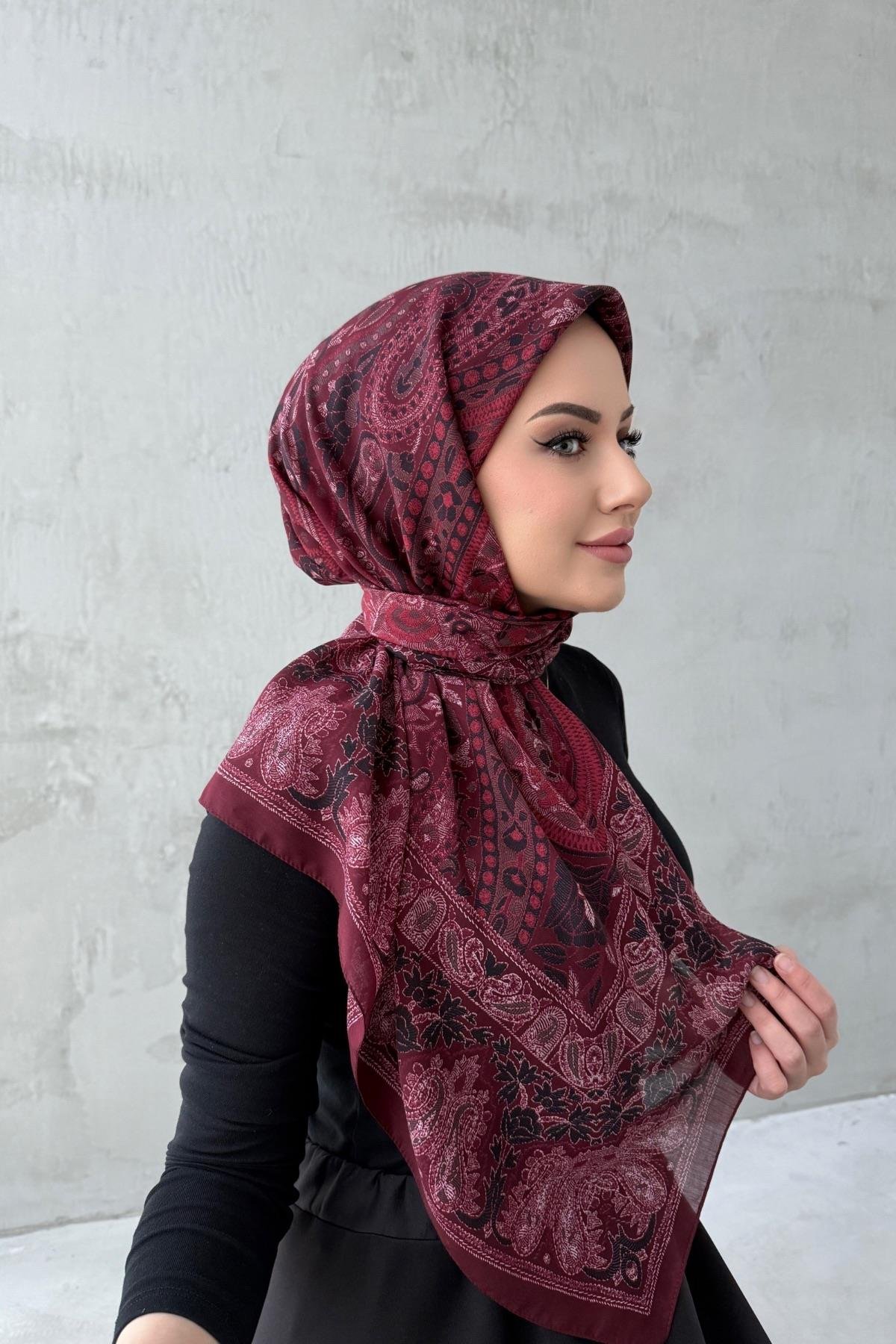 Bordo Beliz Bohem Modal İpek Şaleşarp