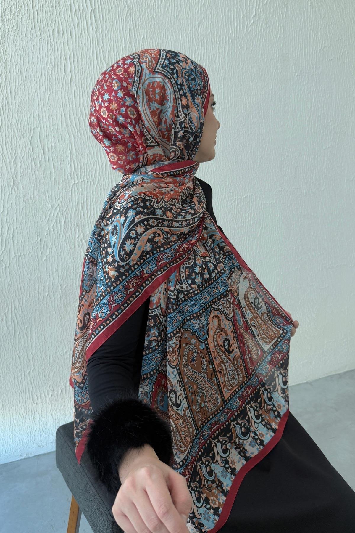 Bordo Bergüzar Otantik Hint İpeği Şal