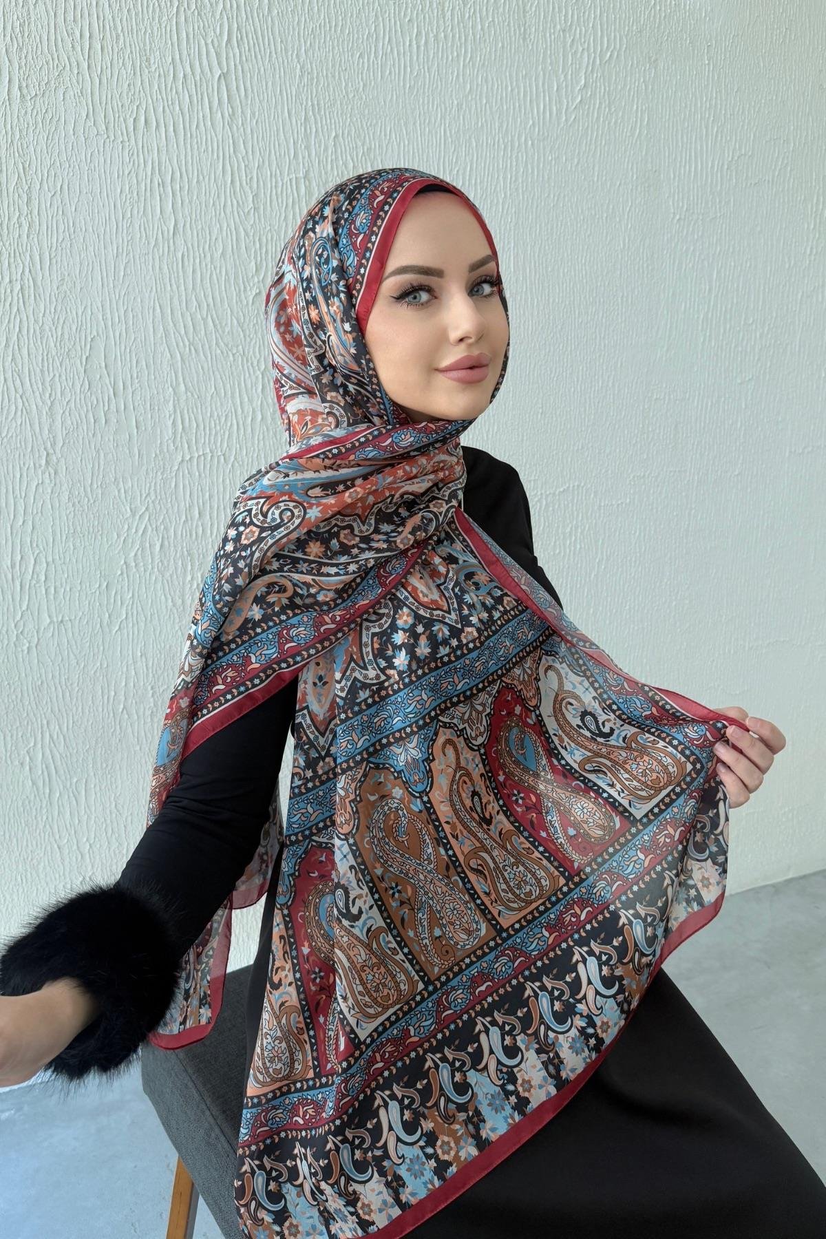 Bordo Bergüzar Otantik Hint İpeği Şal