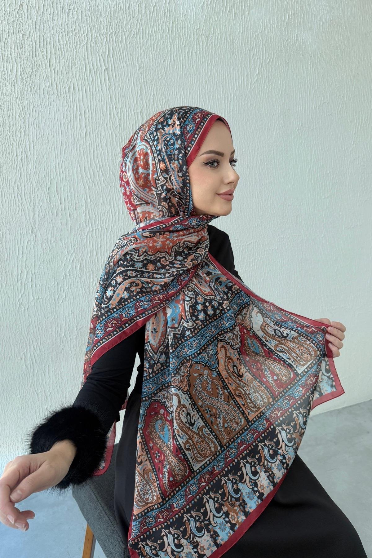 Bordo Bergüzar Otantik Hint İpeği Şal