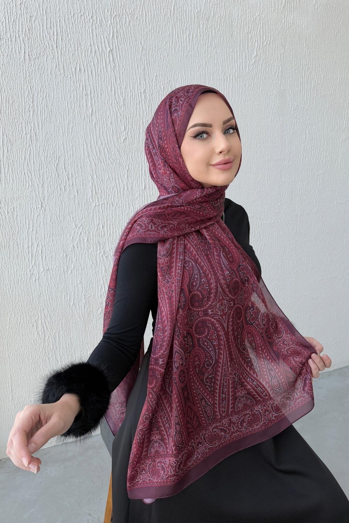 Bordo & Bordo Otantik Hint İpeği Şal