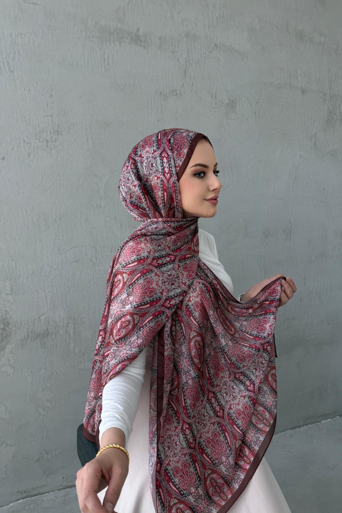 Bordo Buse Otantik Hint İpeği Şal 