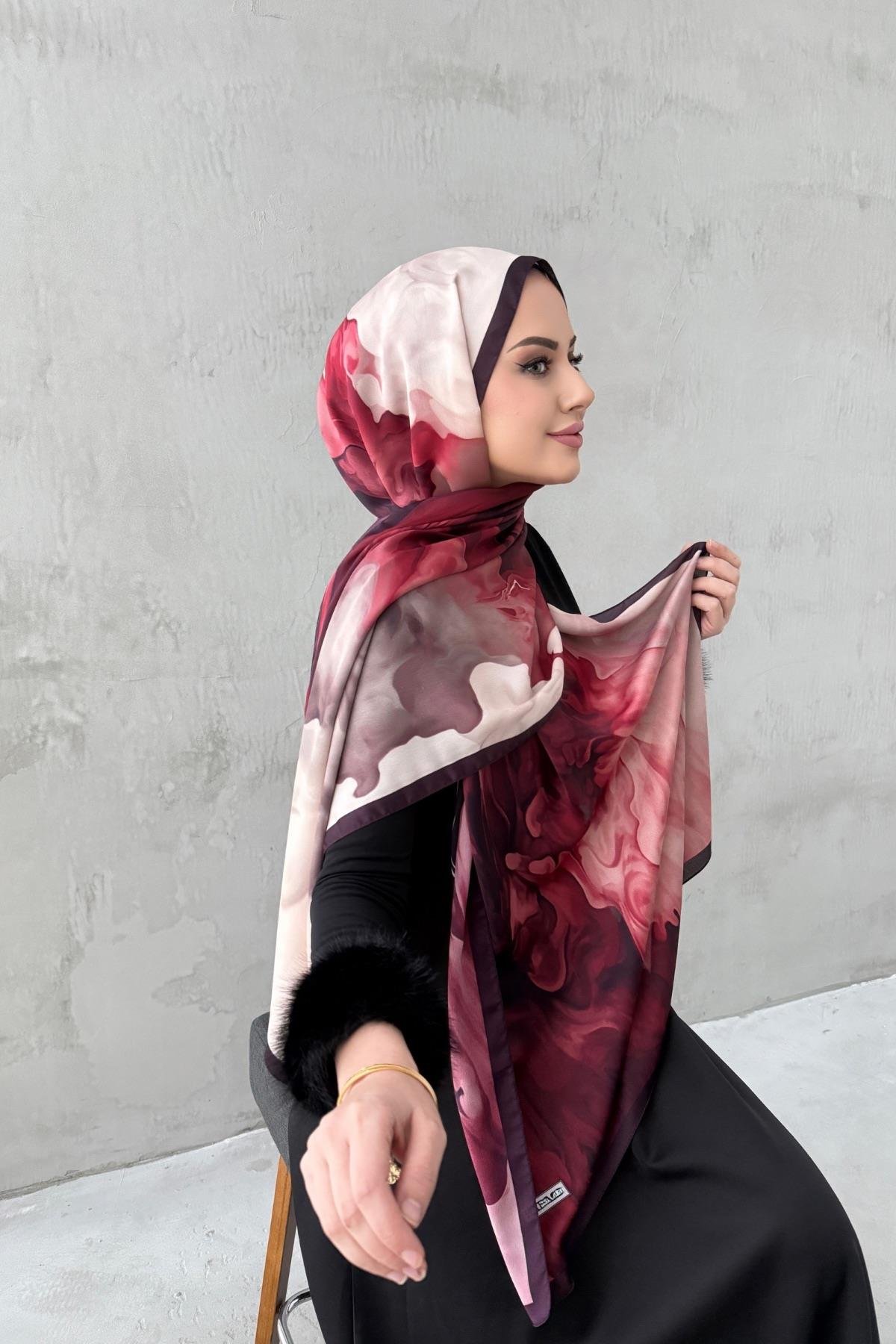 Bordo Eftelya Kumlu İpek Şal 