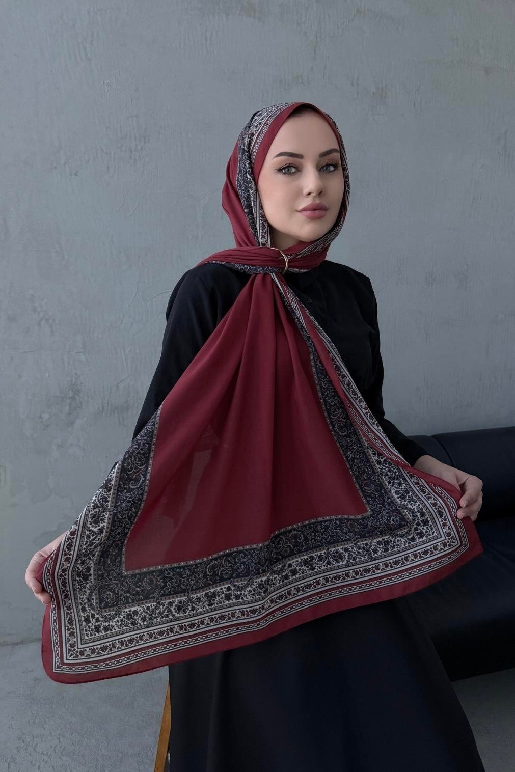 Bordo Feira Modal İpek Şal