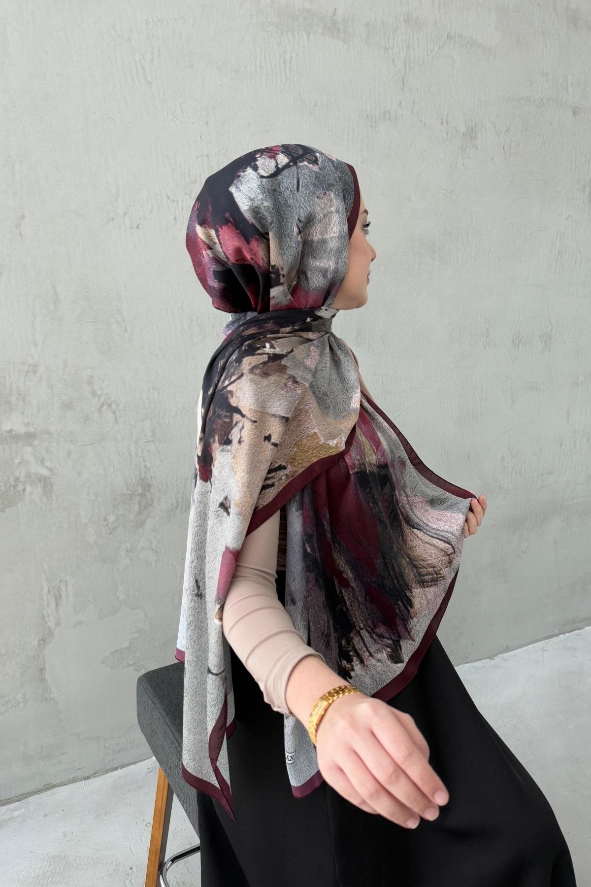 Bordo Feriha Kumlu İpek Şal 