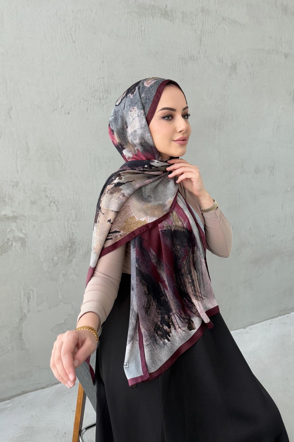 Bordo Feriha Kumlu İpek Şal 