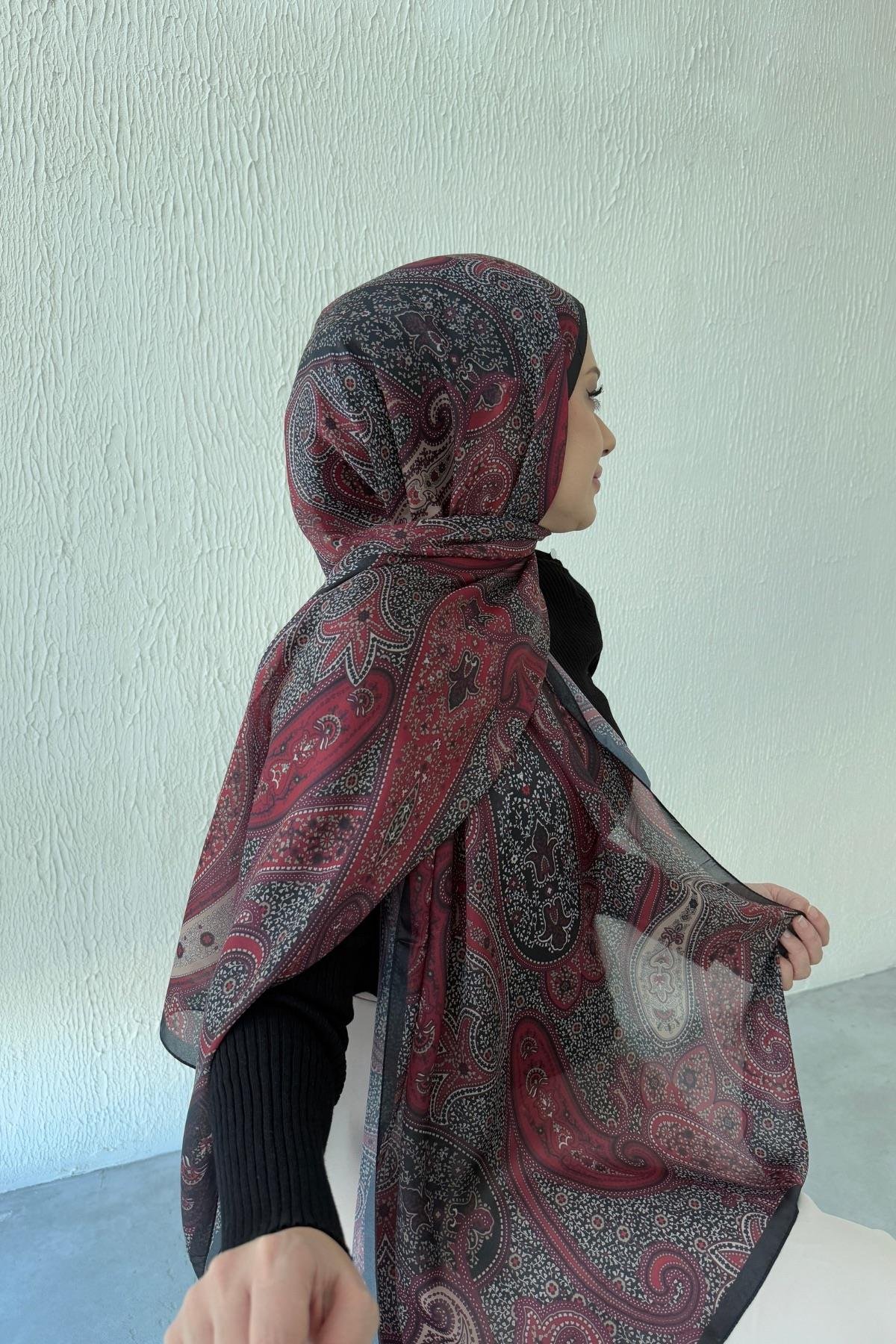 Bordo Hercai Otantik Hint İpeği Şal