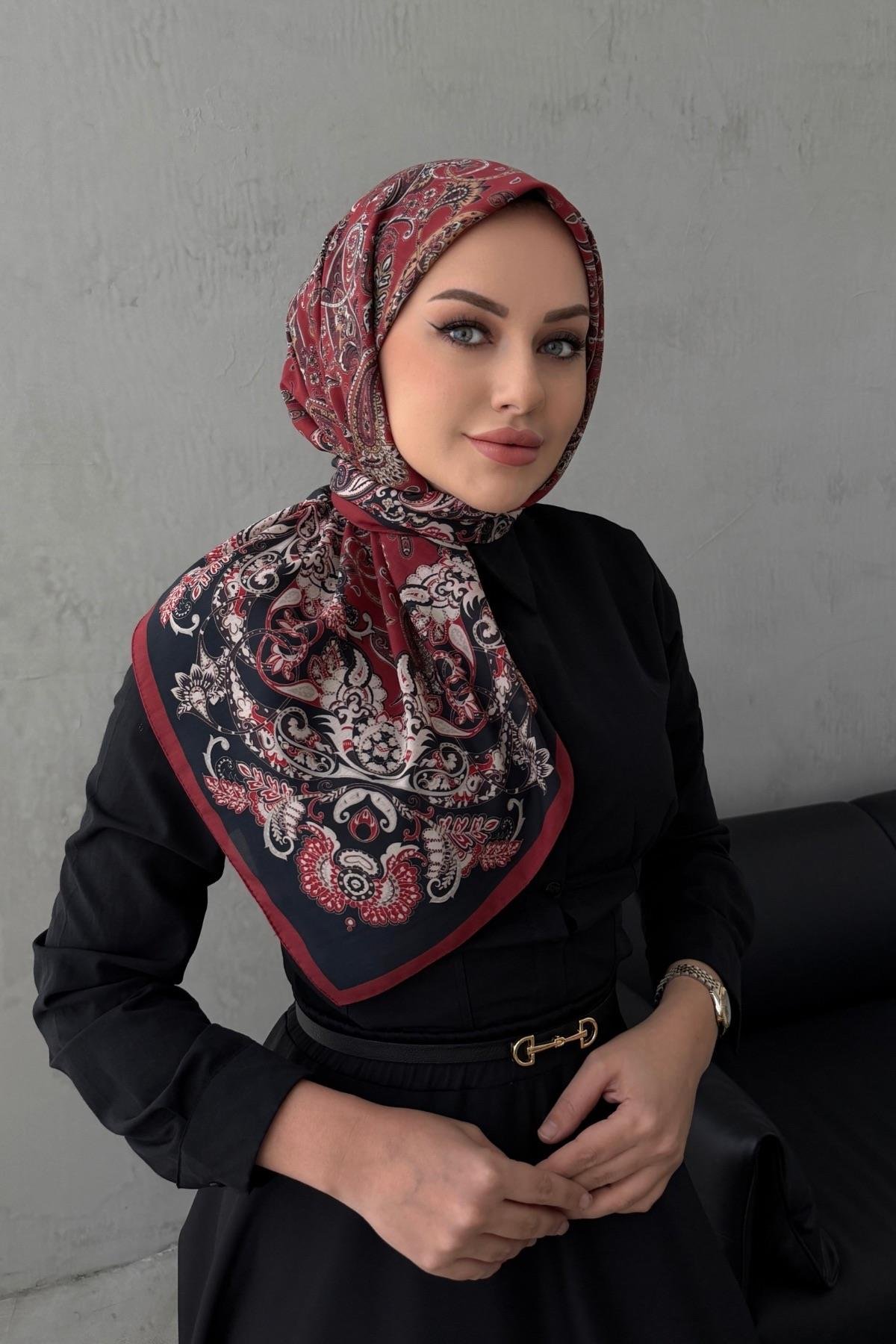Bordo İnci Bohem Modal İpek Eşarp
