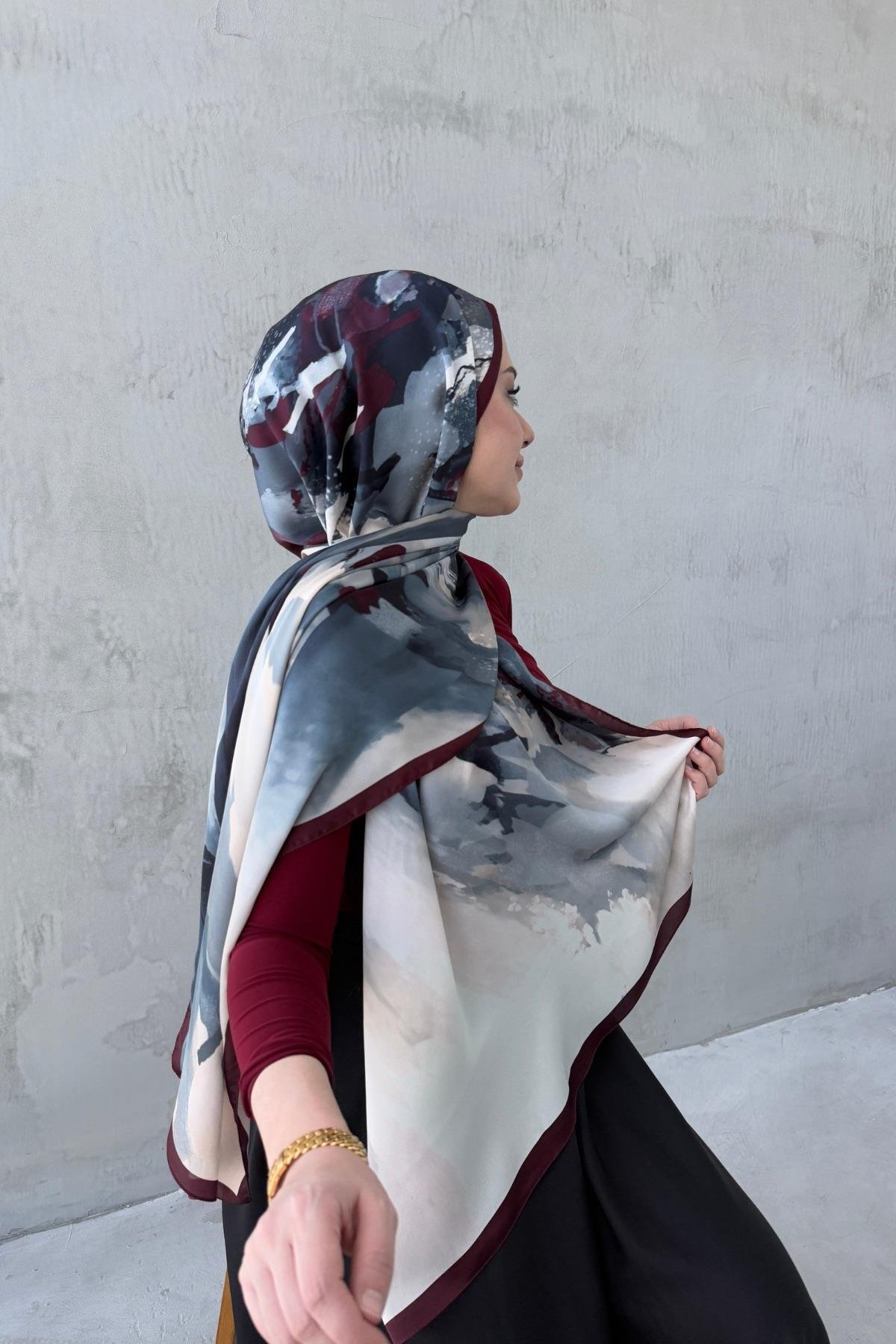 Bordo Katre Kumlu İpek Şal 