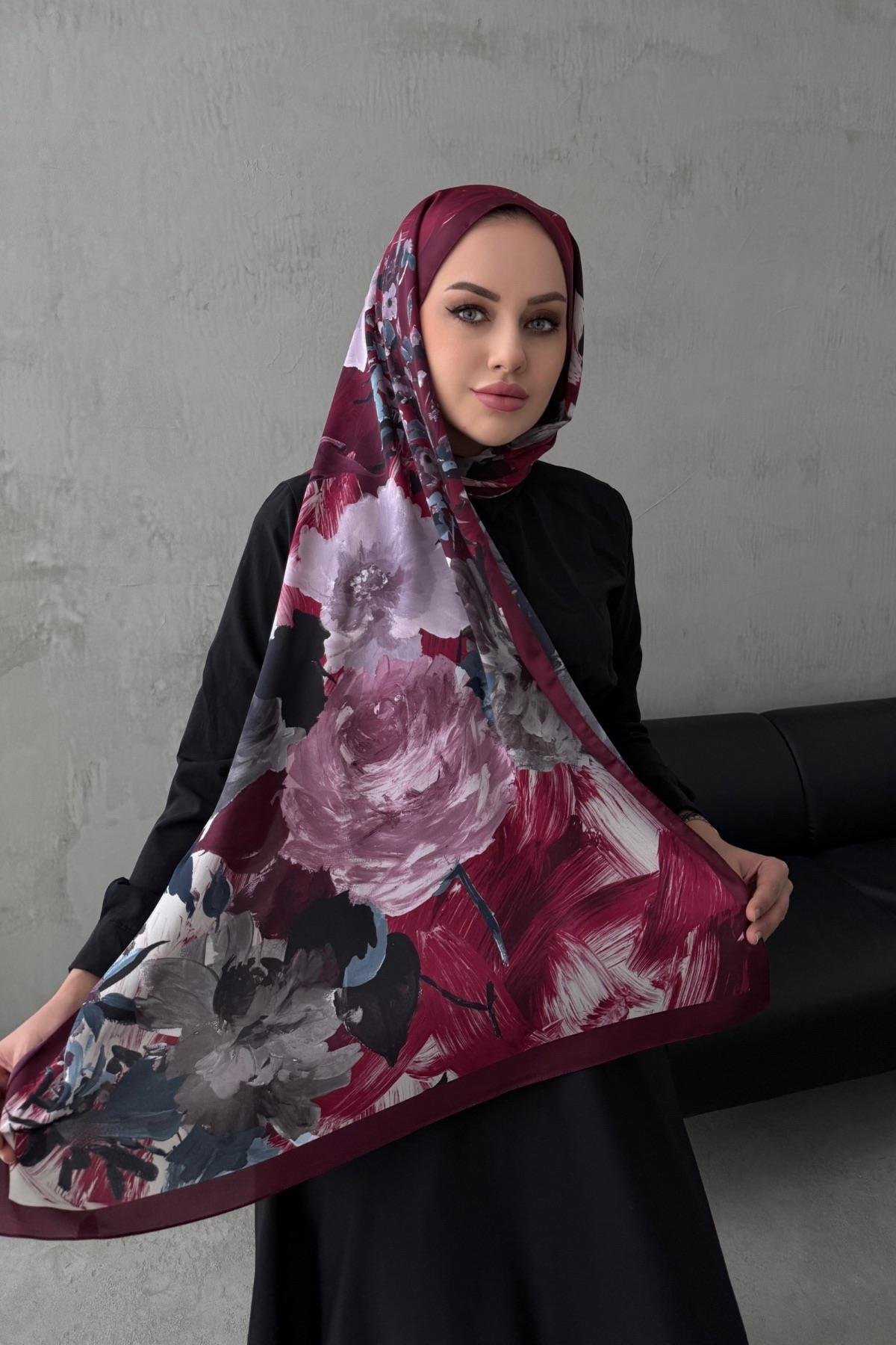 Bordo Lara Kumlu İpek Şal 