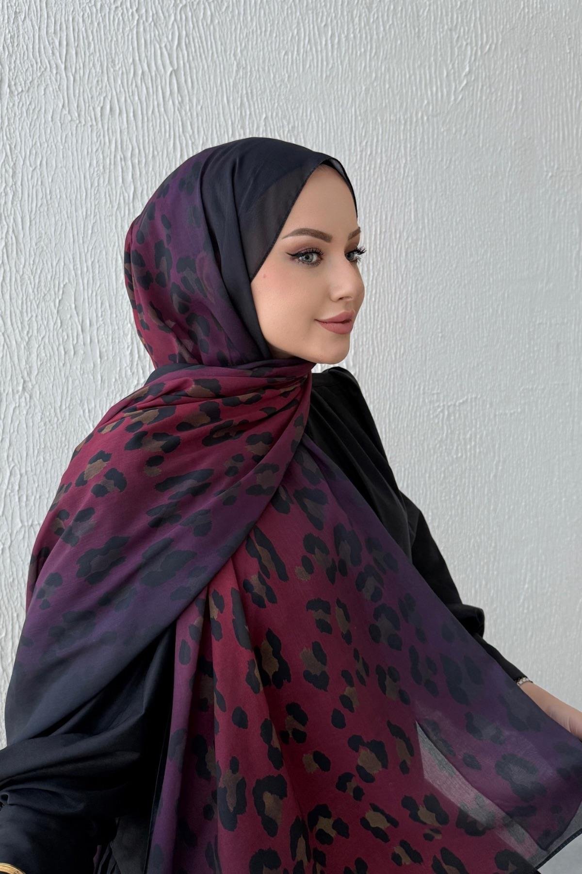 Bordo Leopar Modal Şal 