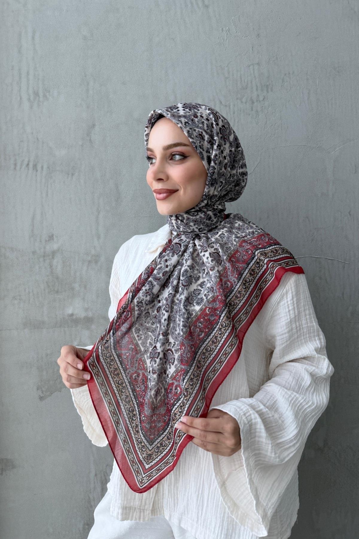 Bordo Mahi Bohem Modal İpek Şaleşarp