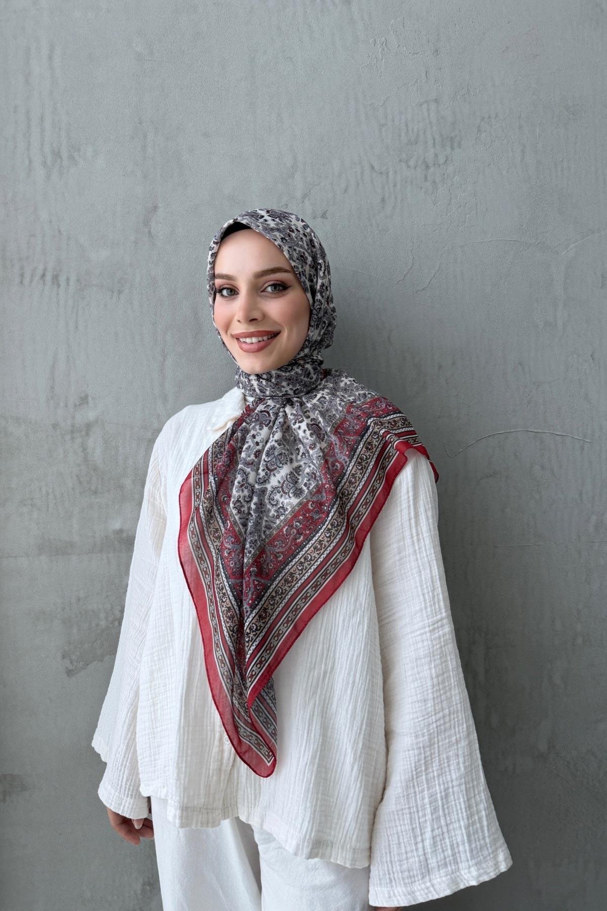 Bordo Mahi Bohem Modal İpek Şaleşarp