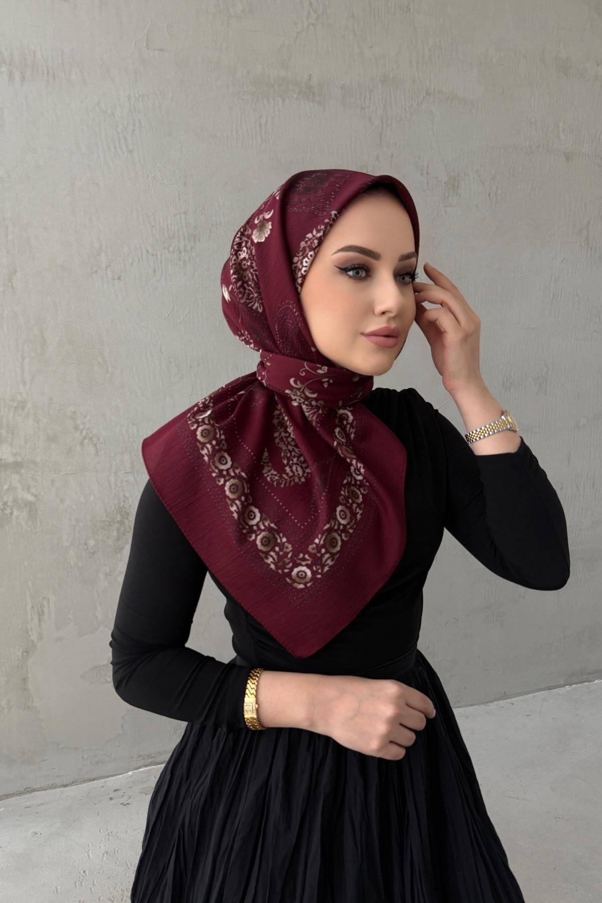 Bordo Masalsu Naturel Eşarp 