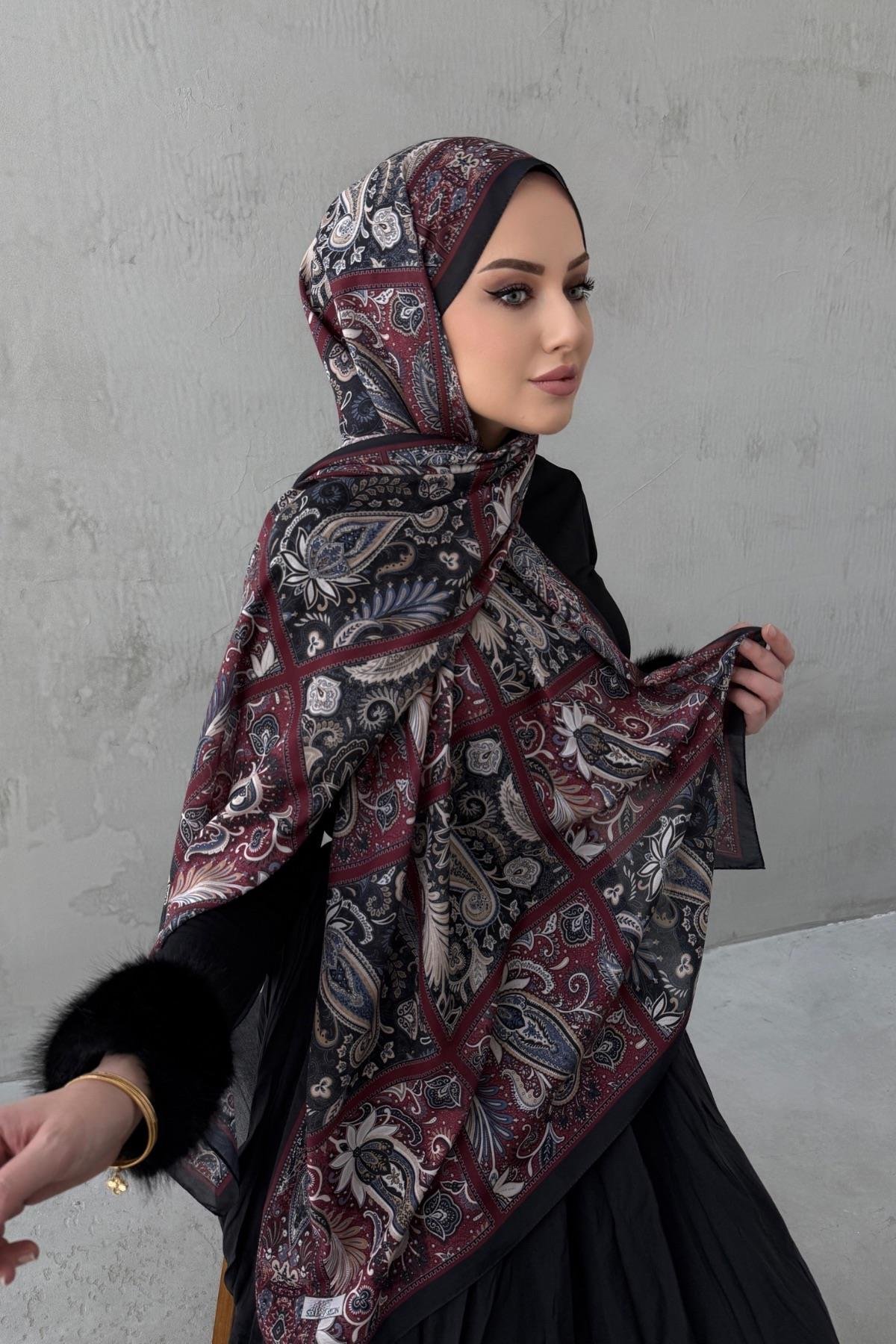 Bordo Maveran Bohem Modal İpek Şal