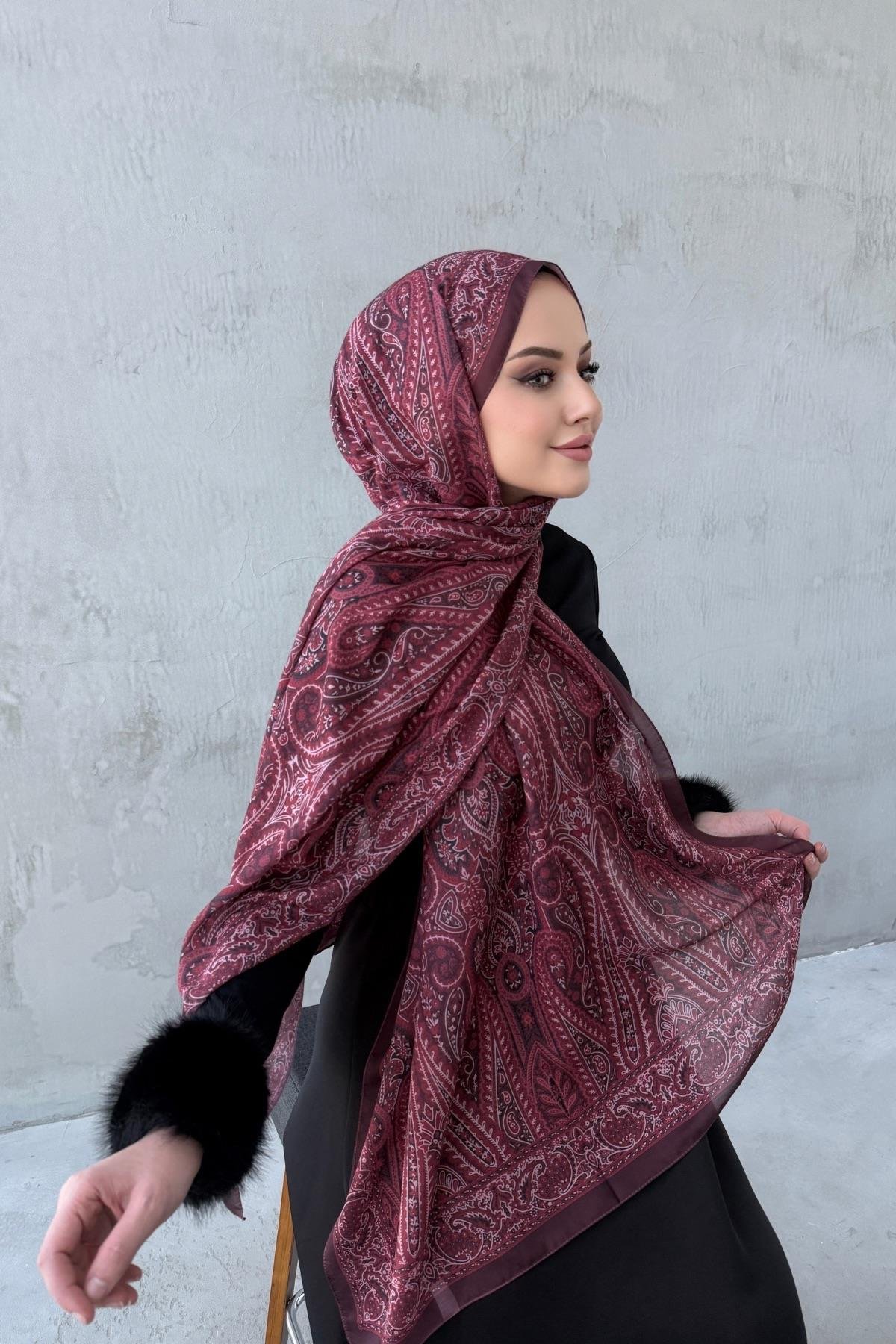 Bordo Milena Modal İpek Şal