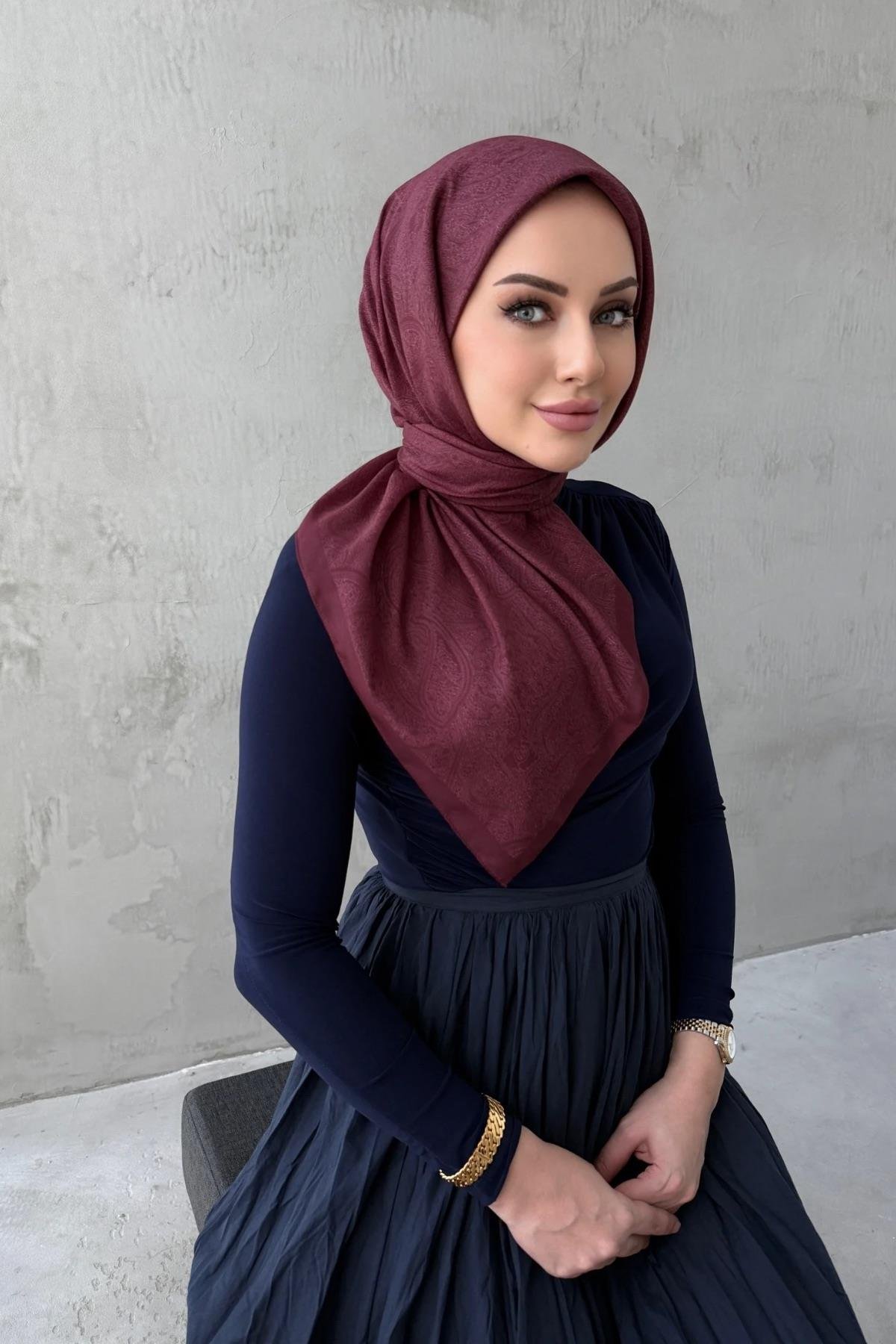 Bordo Neva Bohem Modal İpek Eşarp