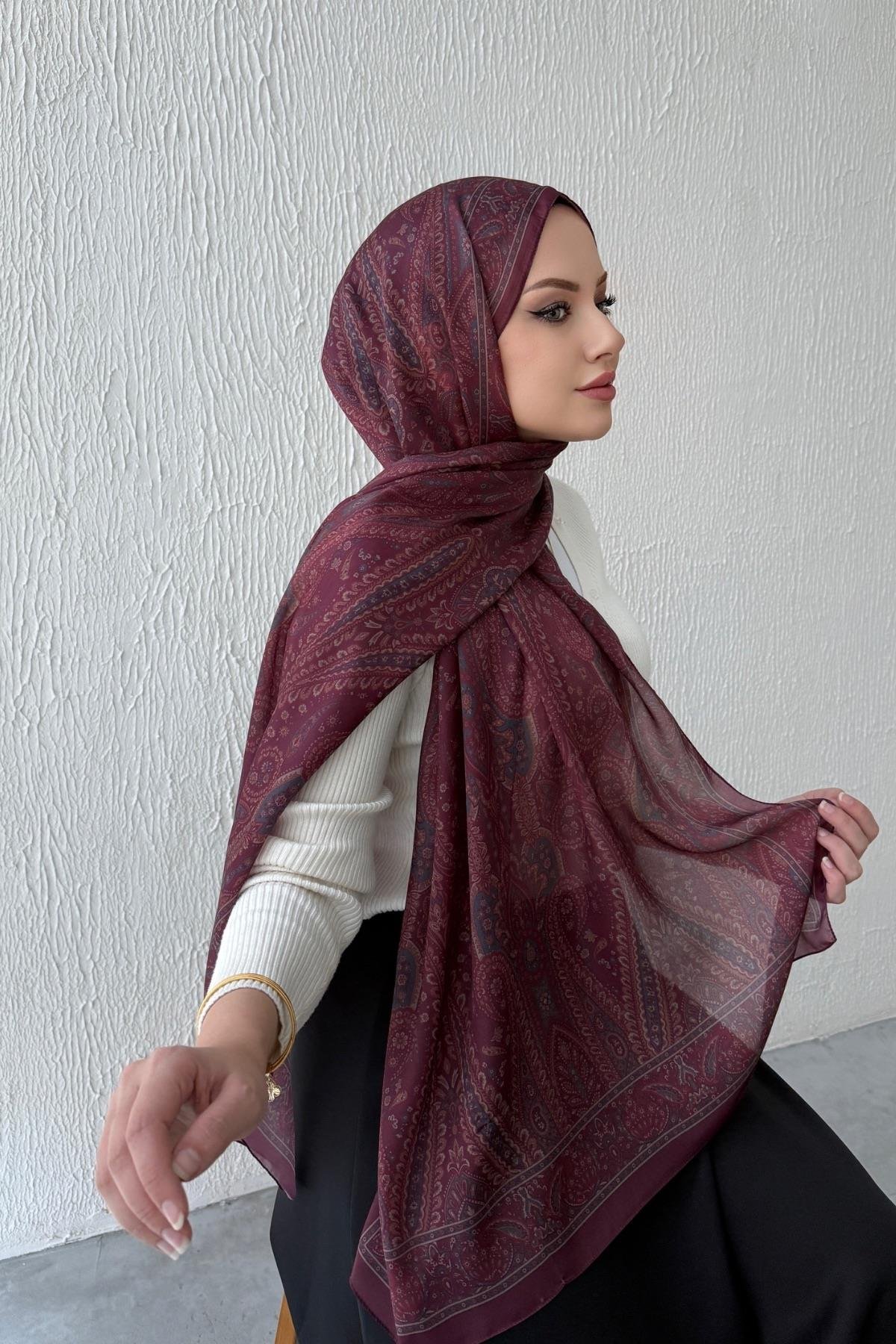Bordo Otantik Hint İpeği Şal