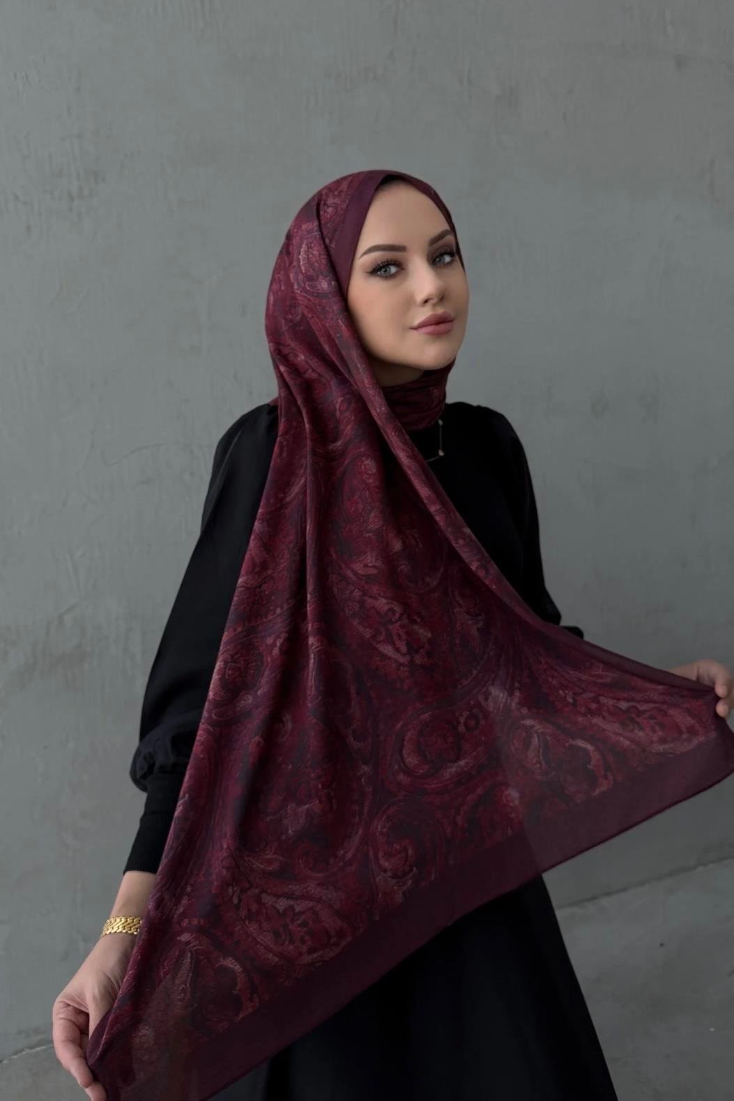 Bordo Perla Koza %100 Pamuk Şal