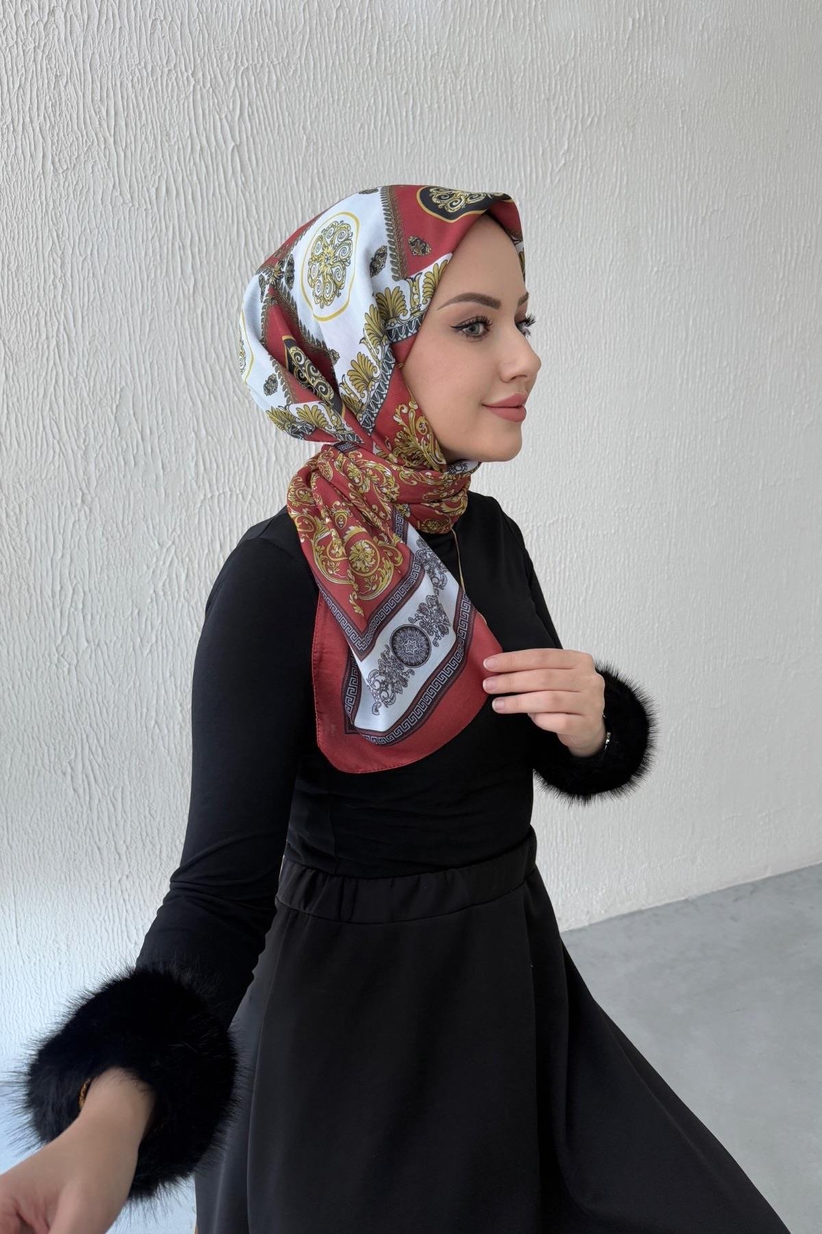 Bordo Versac Desen Dijital Soft Eşarp